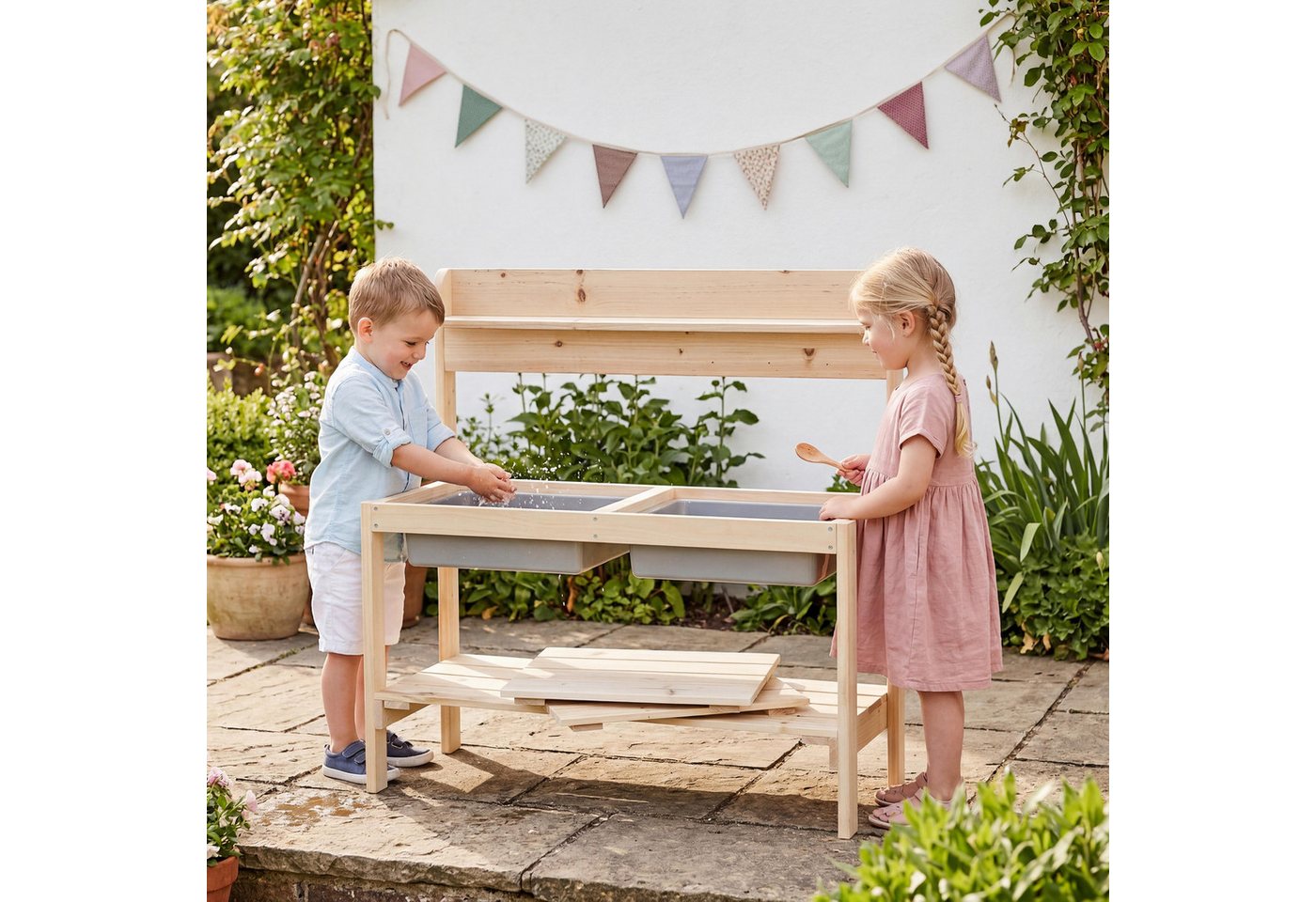 roba Outdoor Kinderküche in Holz Natur Fun mit Spielwannen Bild 5