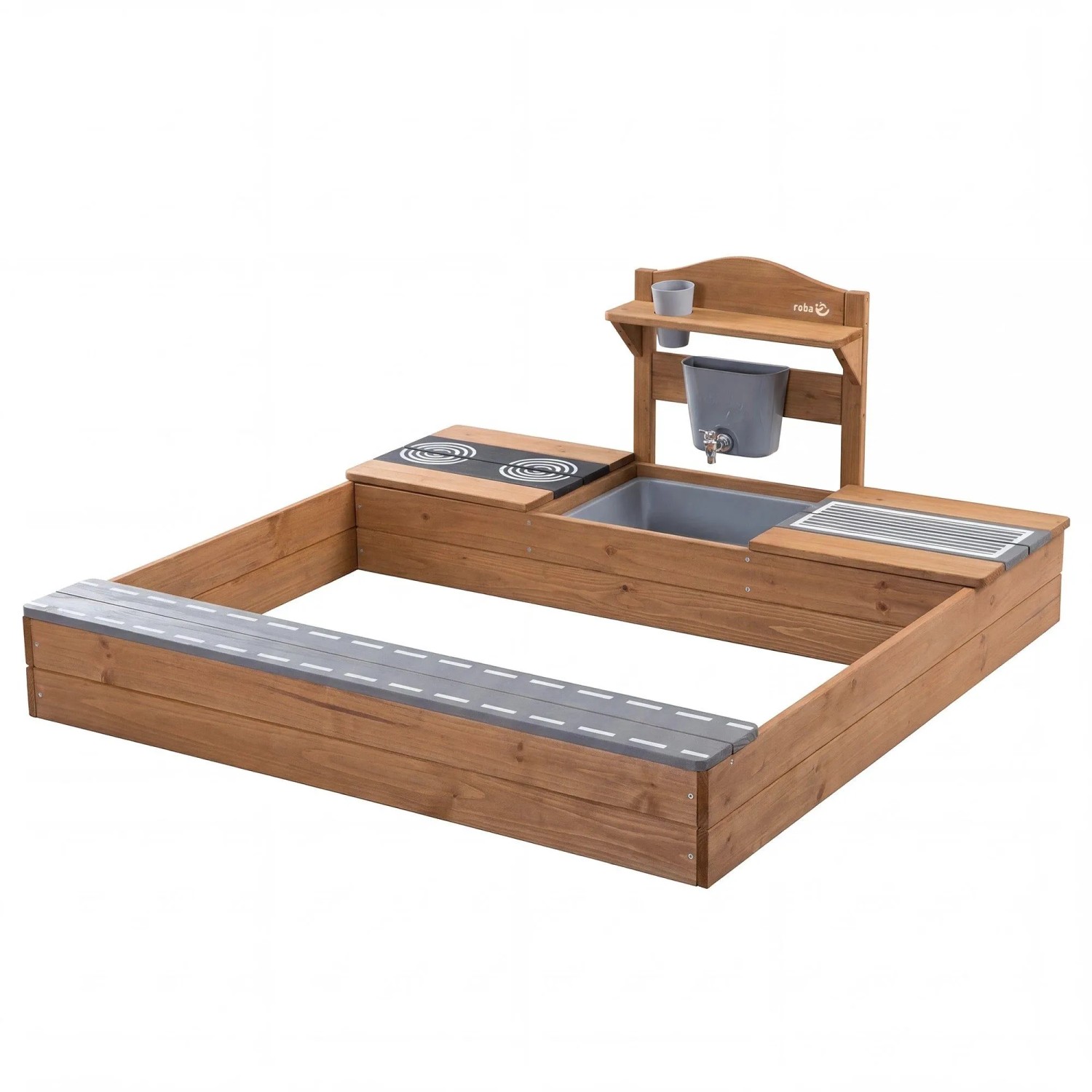 roba Sandkasten in Teak mit Matschküche aus FSC-zertifiziertem Holz