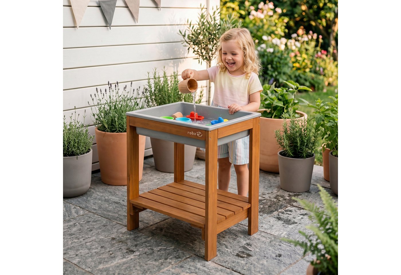 roba Outdoor Spiel- & Wassertisch Tiny mit Spielwanne Teakfarben Bild 2