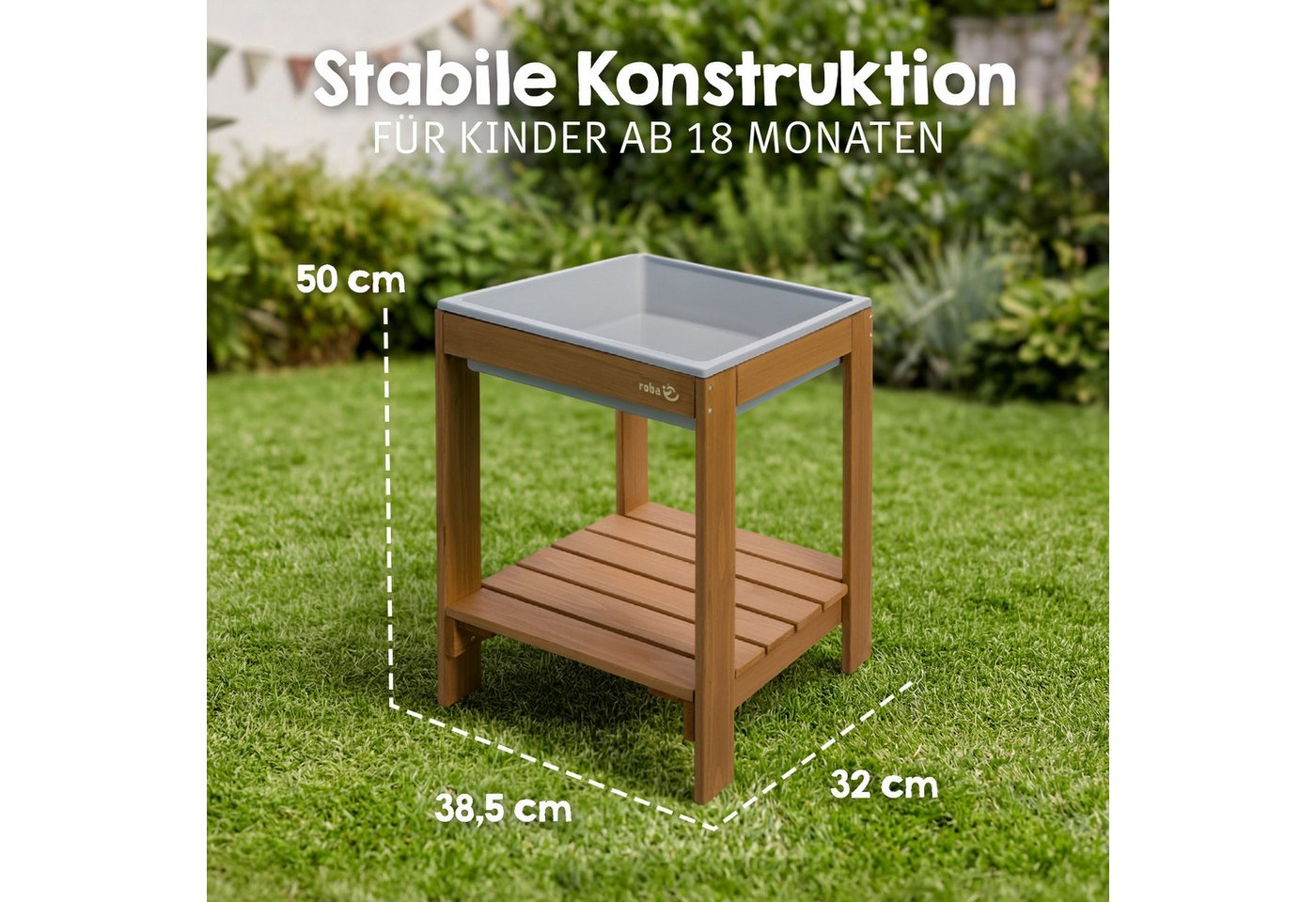 roba Outdoor Spiel- & Wassertisch Tiny mit Spielwanne Teakfarben Bild 4
