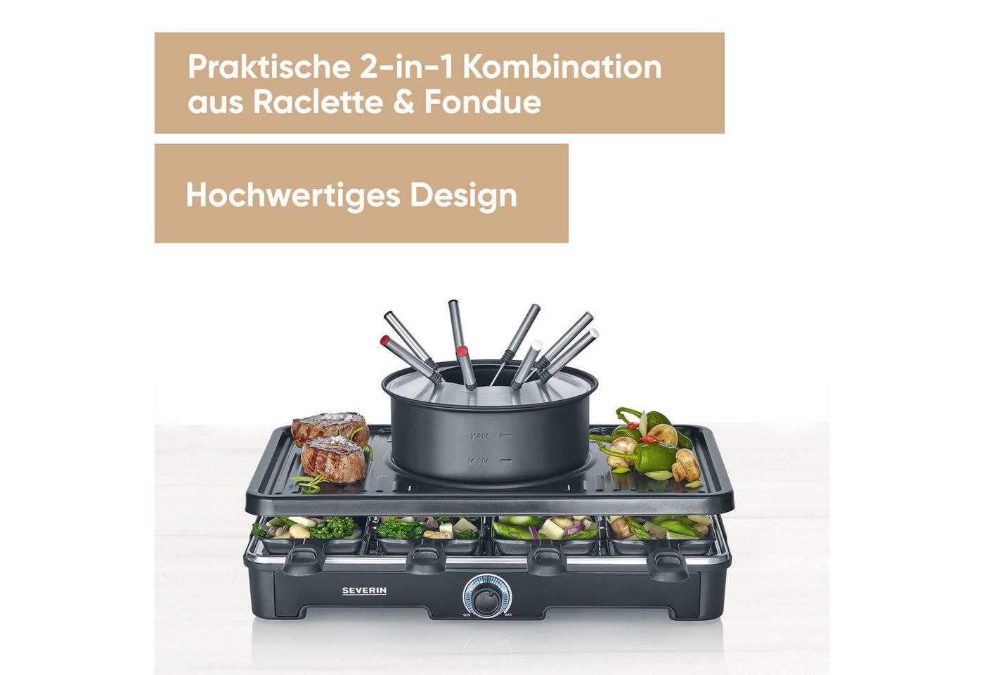 Severin Raclette-Fondue Kombination RG 2347 mit Grillplatte 1.400 W