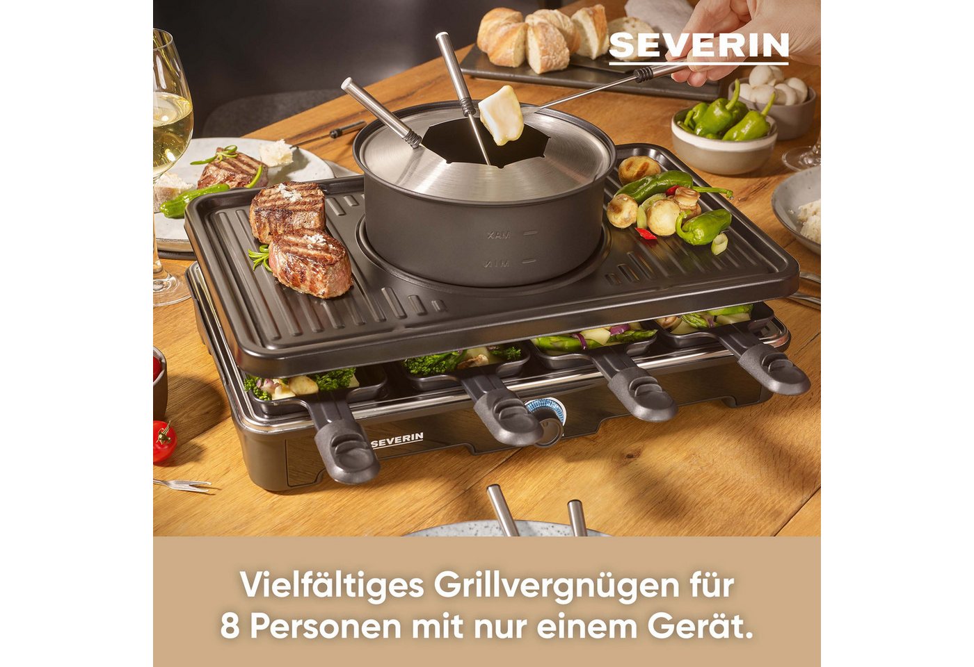 Severin Raclette-Fondue Kombination RG 2347 mit Grillplatte 1.400 W Bild 3