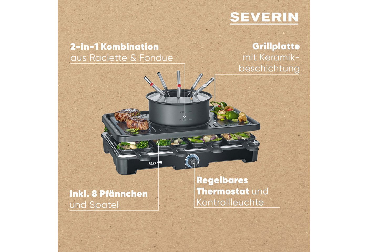 Severin Raclette-Fondue Kombination RG 2347 mit Grillplatte 1.400 W Bild 5