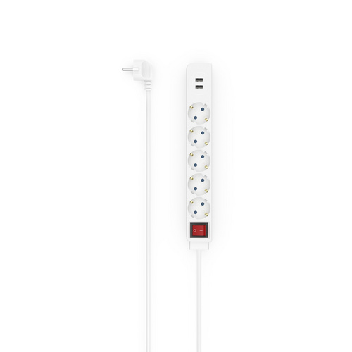 Hama Steckdosenleiste 5-fach USB-A 17W Schalter 1,4 m Weiß
