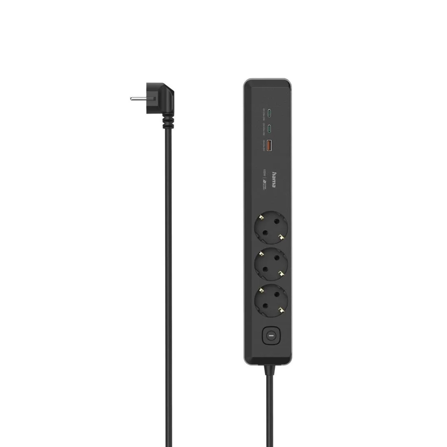 Hama Steckdosenleiste 3-fach USB-C/A 100W PD Schalter 1,4 m Schwarz/Grau