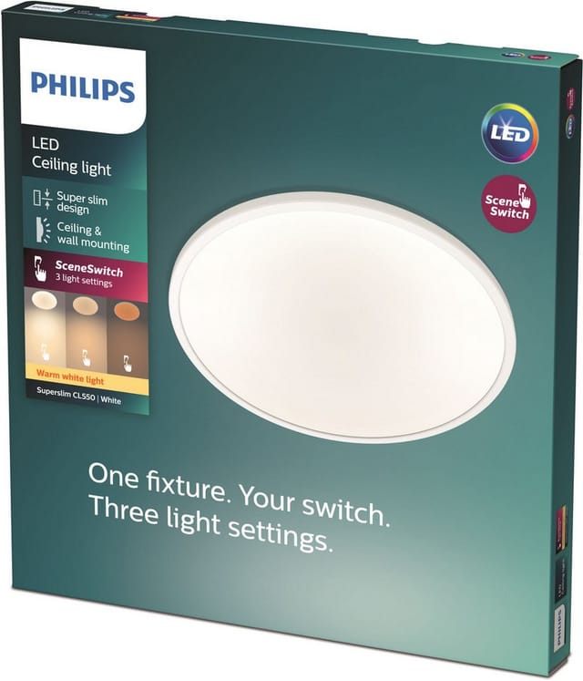 Philips LED-Panel Superslim 3-in-1 SceneSwitch 18 W 1500,m 2700 K Weiß