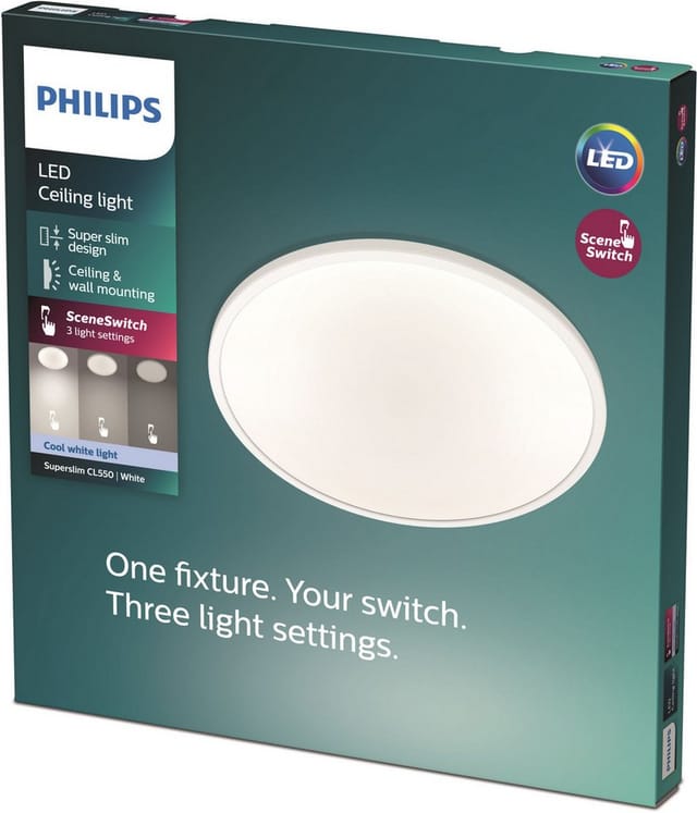 Philips LED-Deckenleuchte Superslim SceneSwitch 18 W IP44 1500,m 2700 K Weiß
