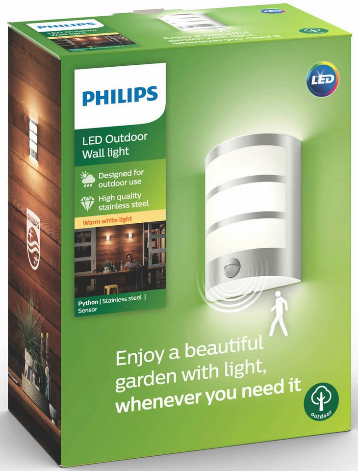 Philips LED-Außenwandleuchte mit Bewegungsmelder Python Edelstahl