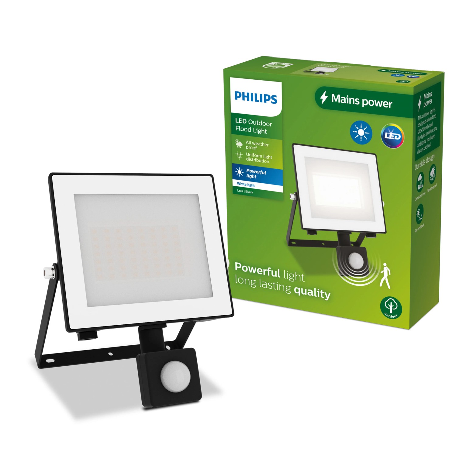 Philips Outdoor Flutlicht Lois Bewegungssensor 3.000 K 2.700,m Schwarz