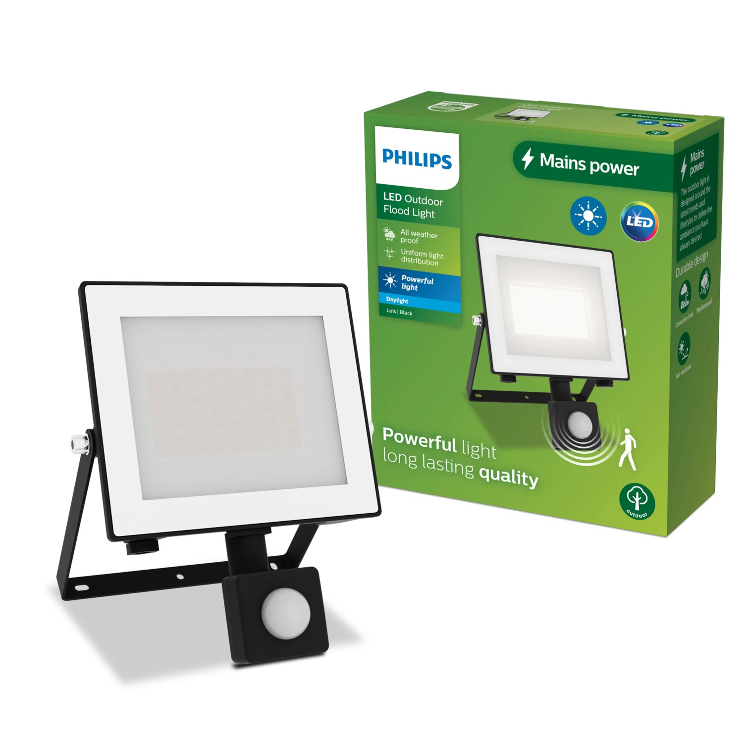 Philips Outdoor Flutlicht Lois Bewegungssensor 5.000 K 2.850,m Schwarz