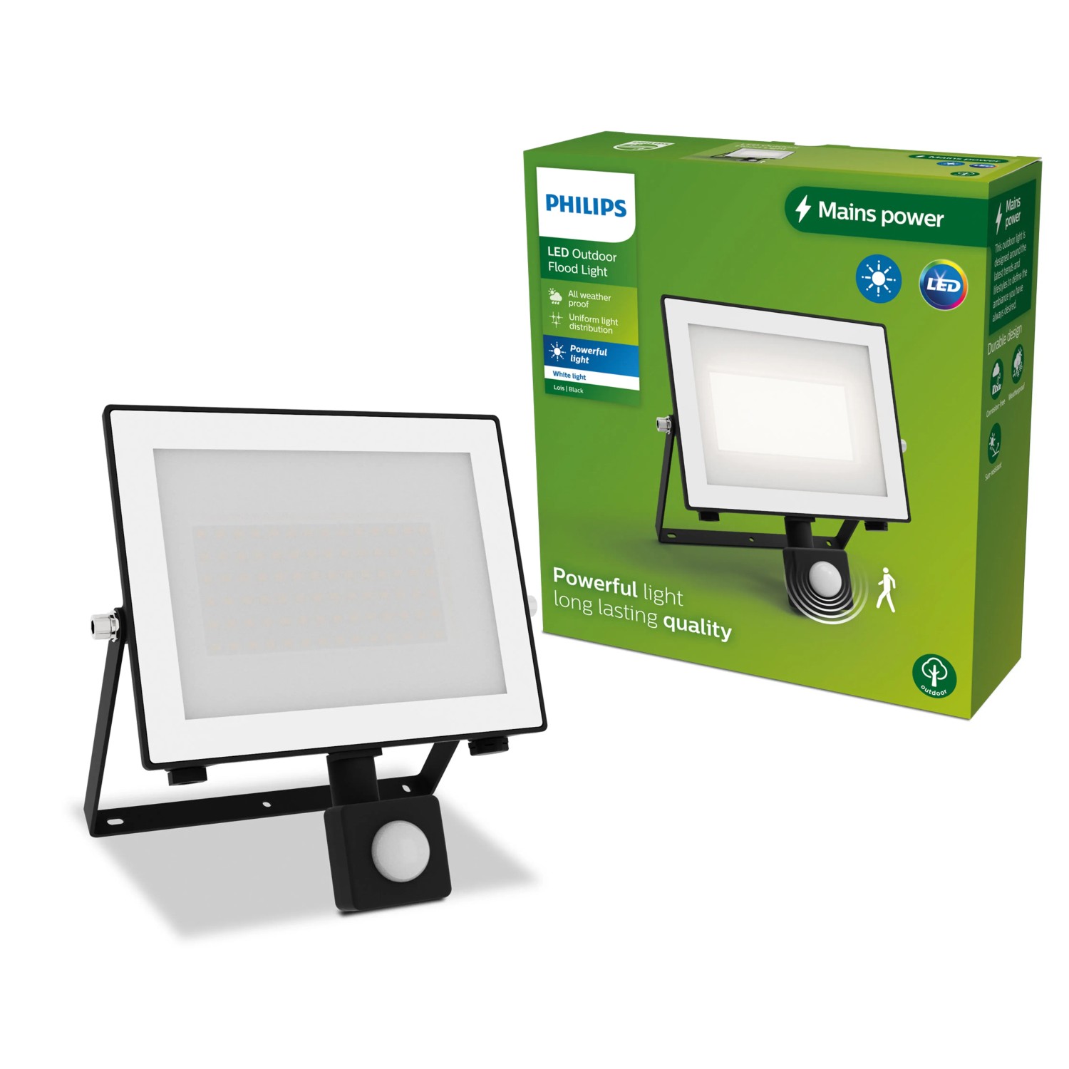 Philips Outdoor Flutlicht Lois Bewegungssensor 3.000 K 4.500,m Schwarz