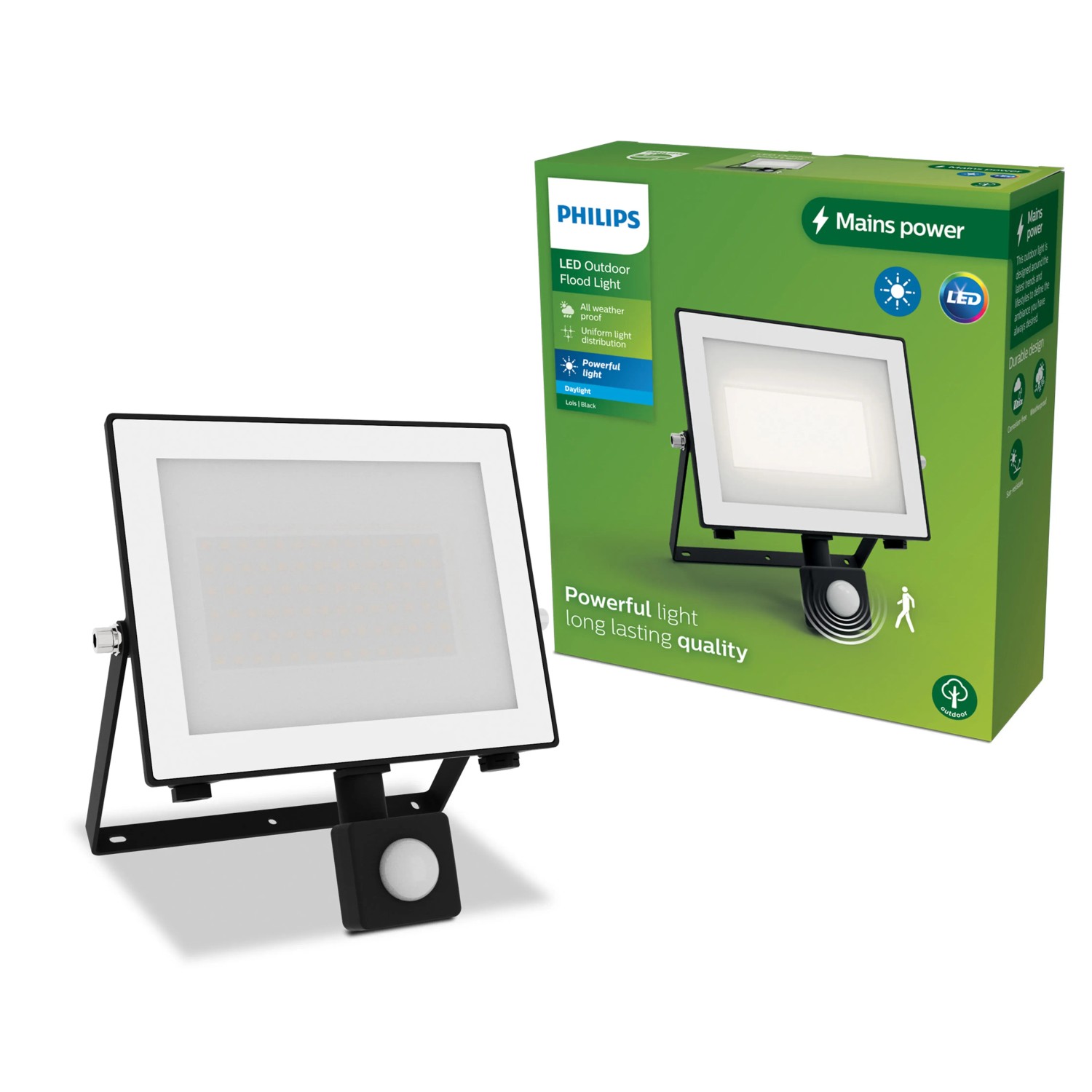 Philips Outdoor Flutlicht Lois Bewegungssensor 5.000 K 4.750,m Schwarz