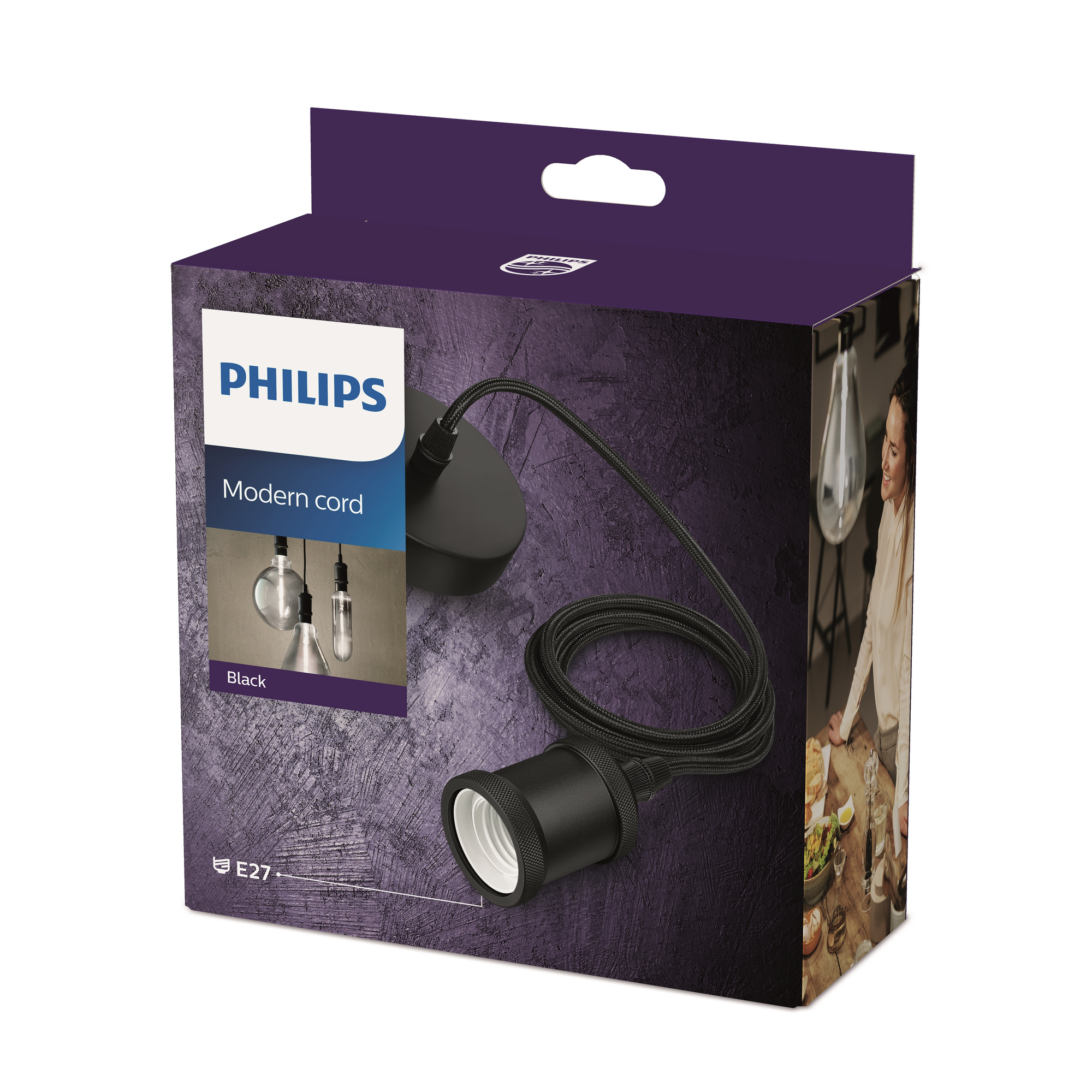 Philips Vintage Schnurpendel mit E27 Fassung Schwarz und Baldachin Bild 2