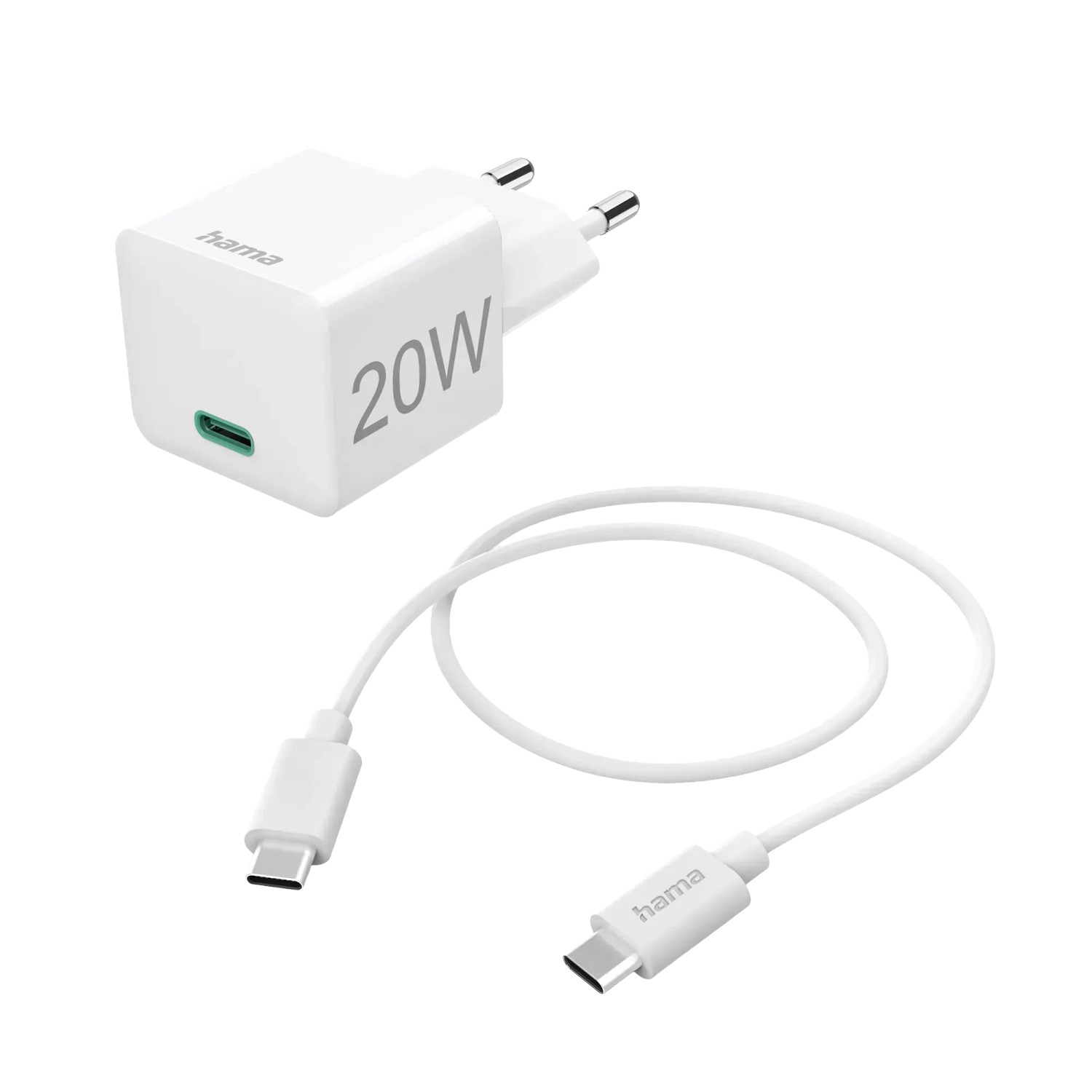 Hama Schnellladegerät Mini-Ladegerät mit Ladekabel USB-C PD 20 W 1 m Weiß