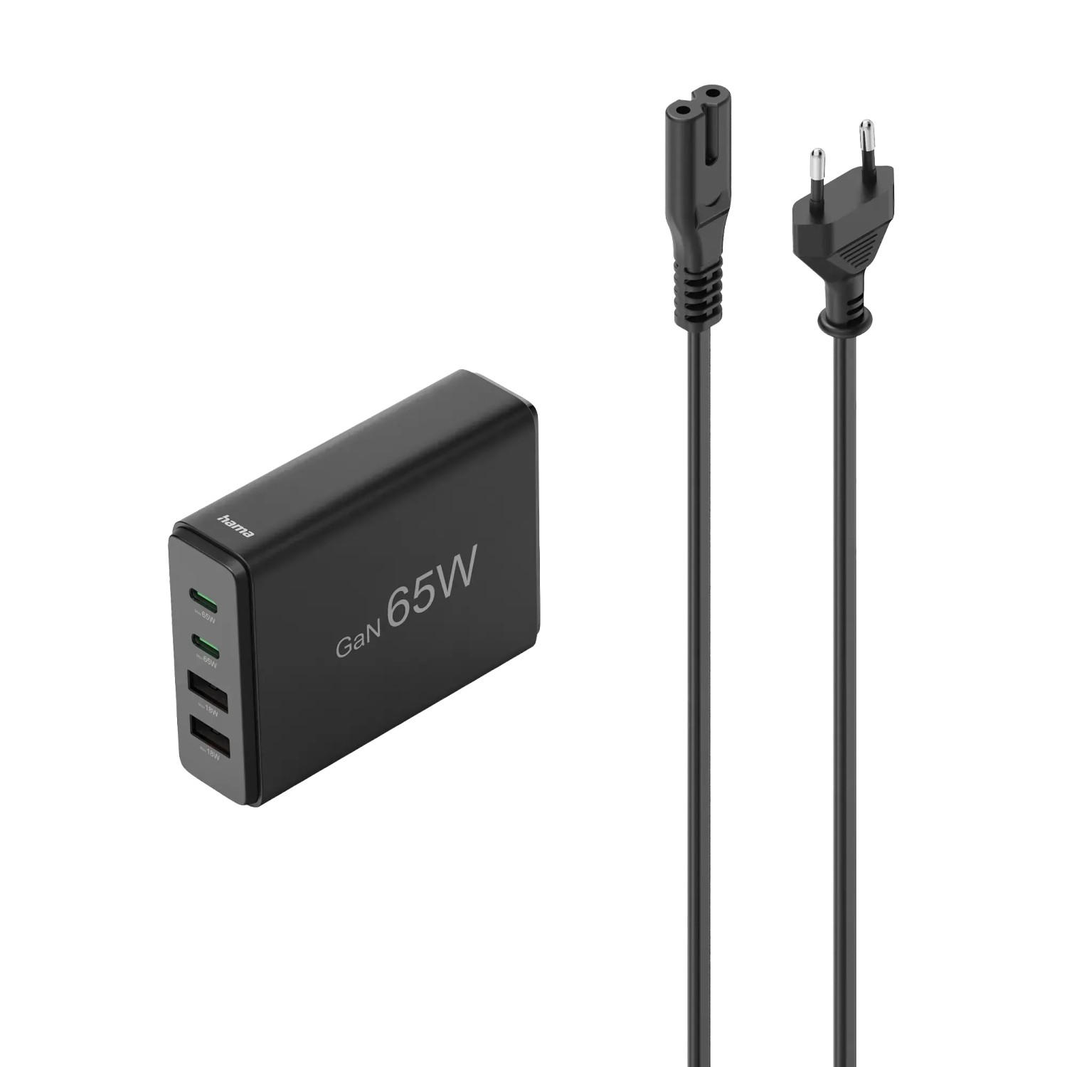 Hama USB-Ladestation Schnellladegerät mit 4 Ports GaN 2 x USB-C 2 x USB-A 65 W