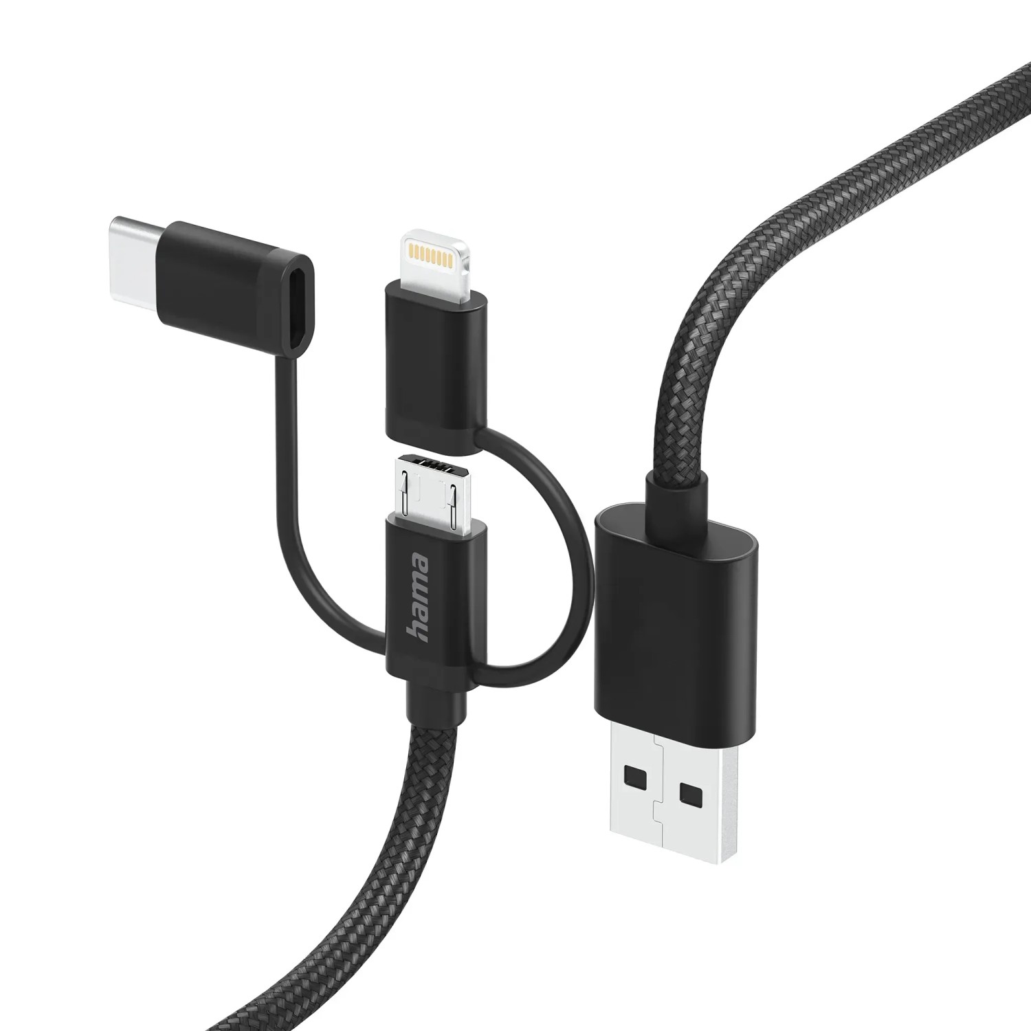 Hama Multi-Ladekabel Lightning 3in1 USB-A Micro-USB USB-C 1,5 m Schwarz