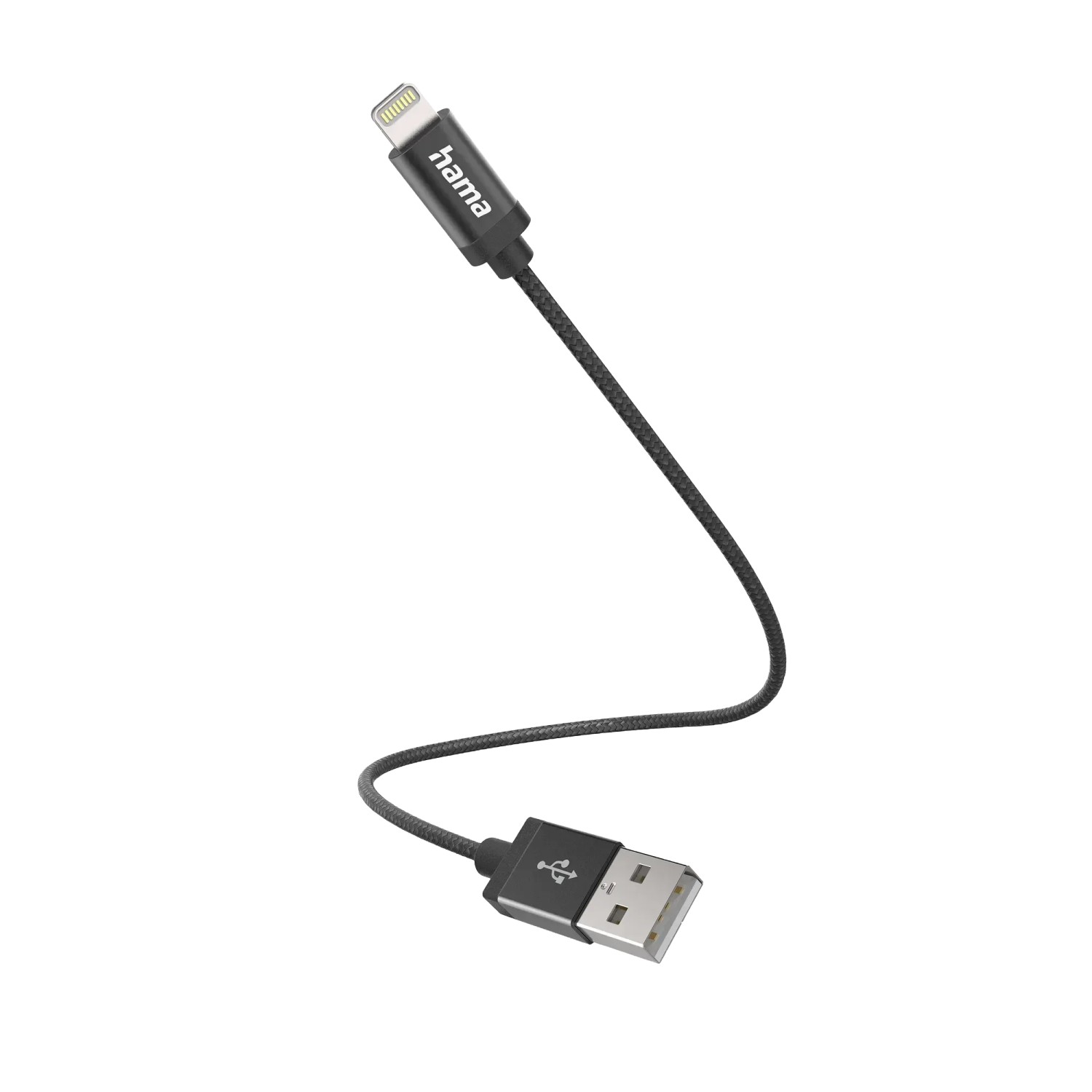 Hama Ladekabel USB-A Lightning Nylon 0,2 m Schwarz
