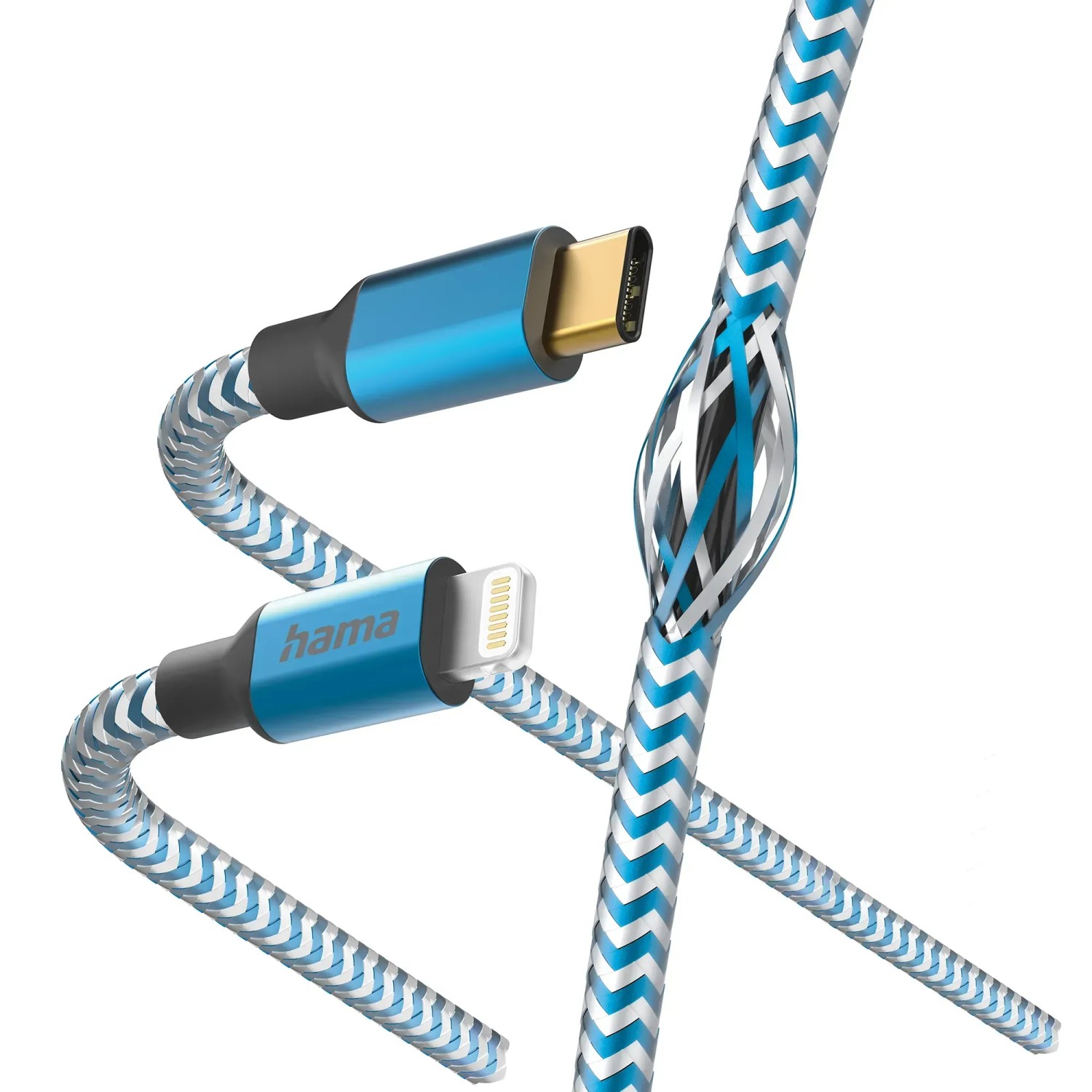 Hama Ladekabel Reflective Nylon USB-C Lightning 1,5 m Blau