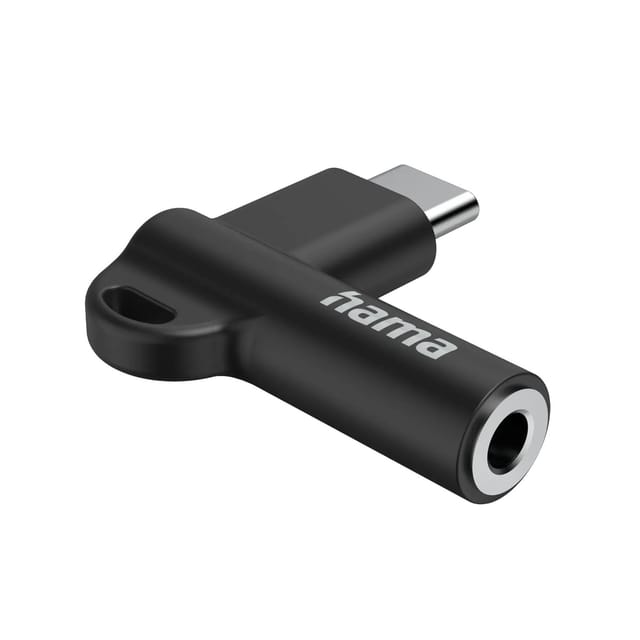 Hama Aux-Adapter USB-C 90° Winkelstecker 3,5 mm Klinke Buchse Schwarz
