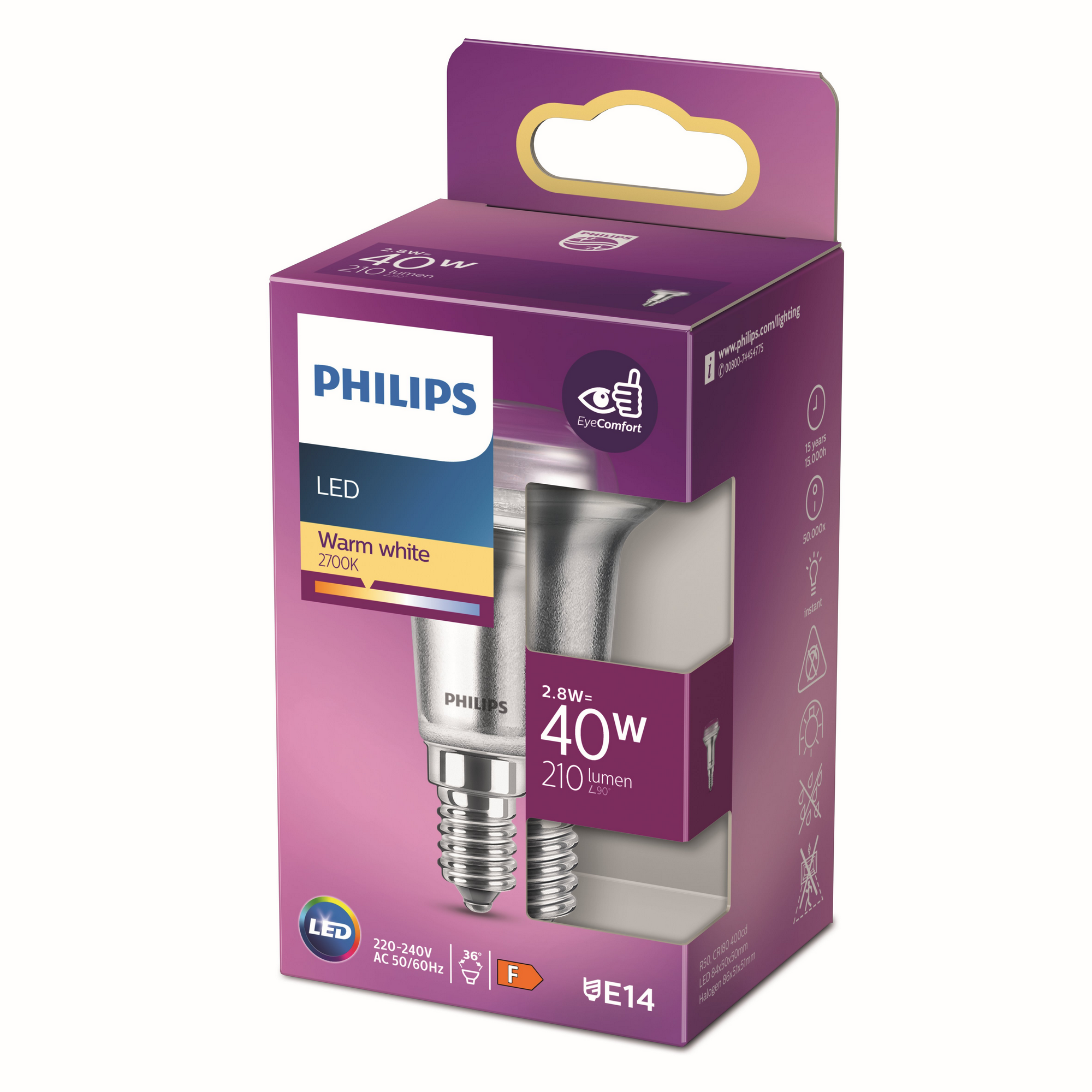 Philips LED-Leuchtmittel E14 Reflektor R50 2,8 W 210,m 8,4 x 5 cm (H x Ø) Bild 2