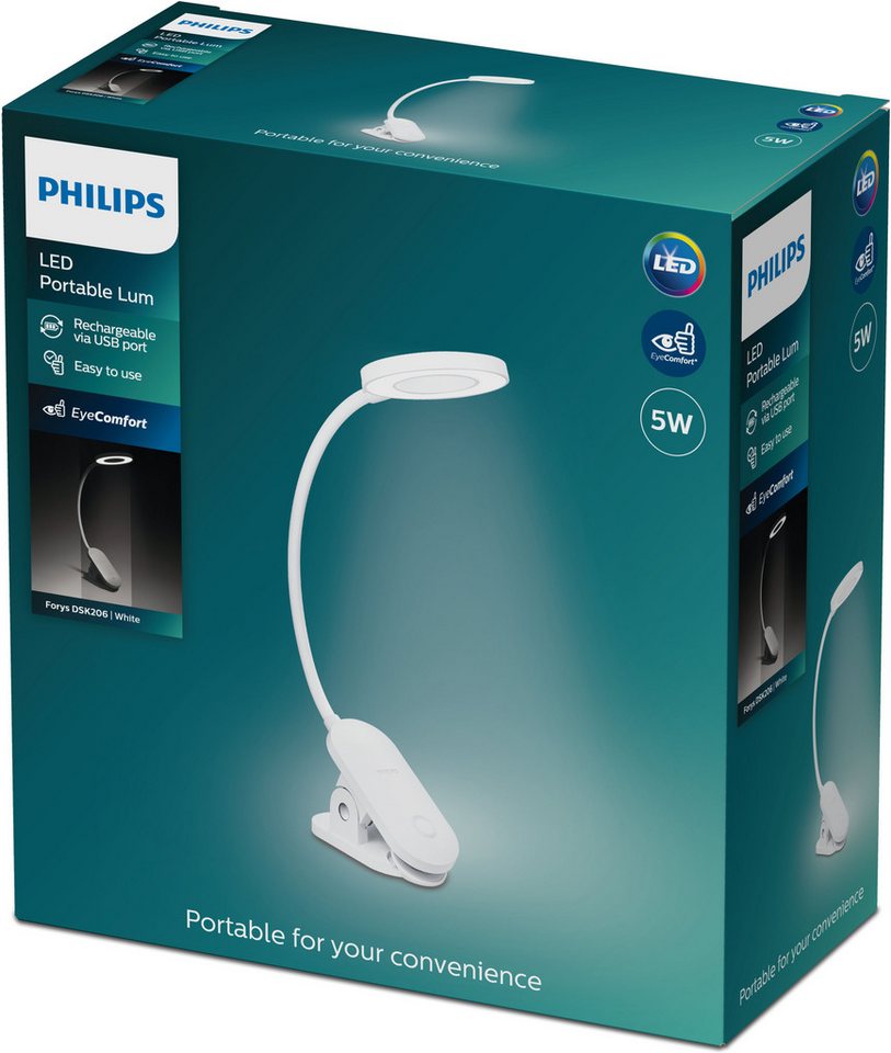 Philips Schreibtischleuchte Forys 5 W 4000 K 200,m mit Clip und Akkubetrieb Bild 4
