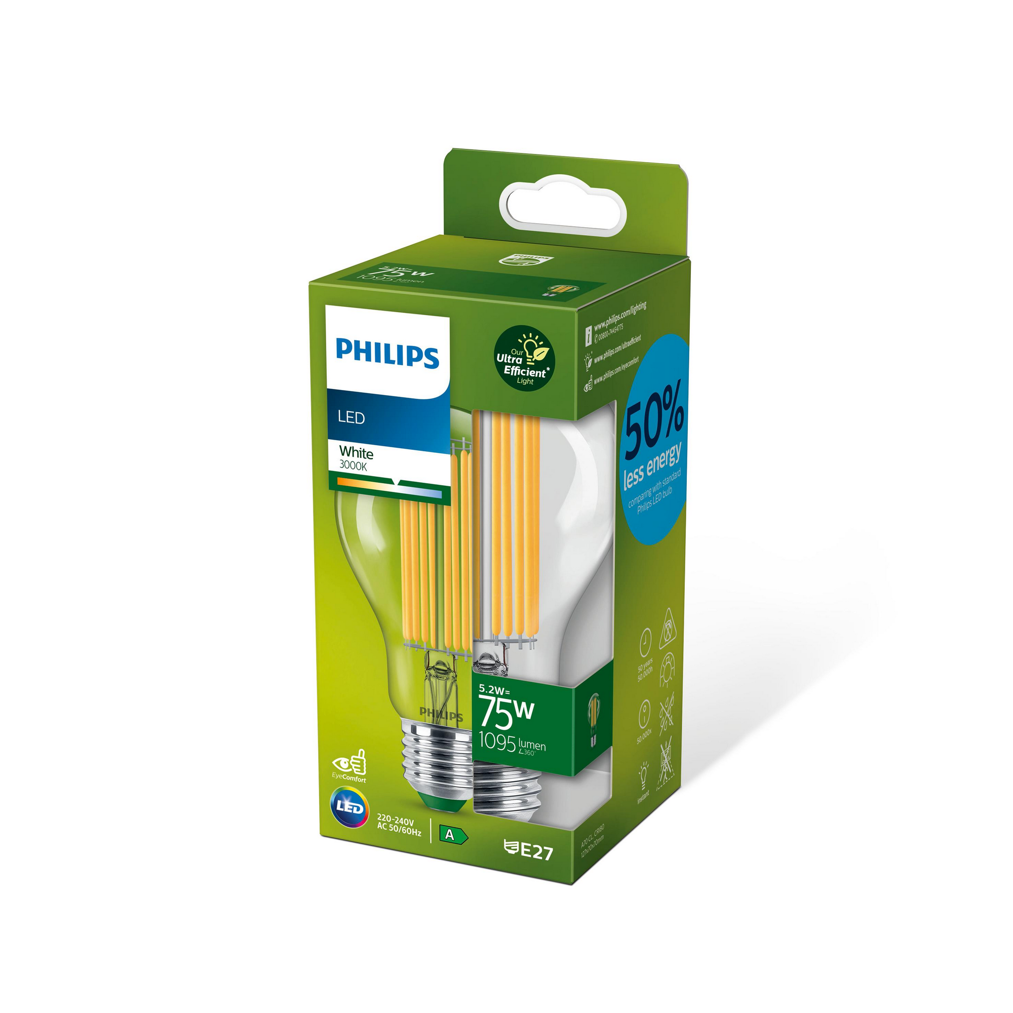Philips LED-Leuchtmittel E27 Glühlampenform 7,3 W 1095,m 12,7 x 7 cm (H x Ø)