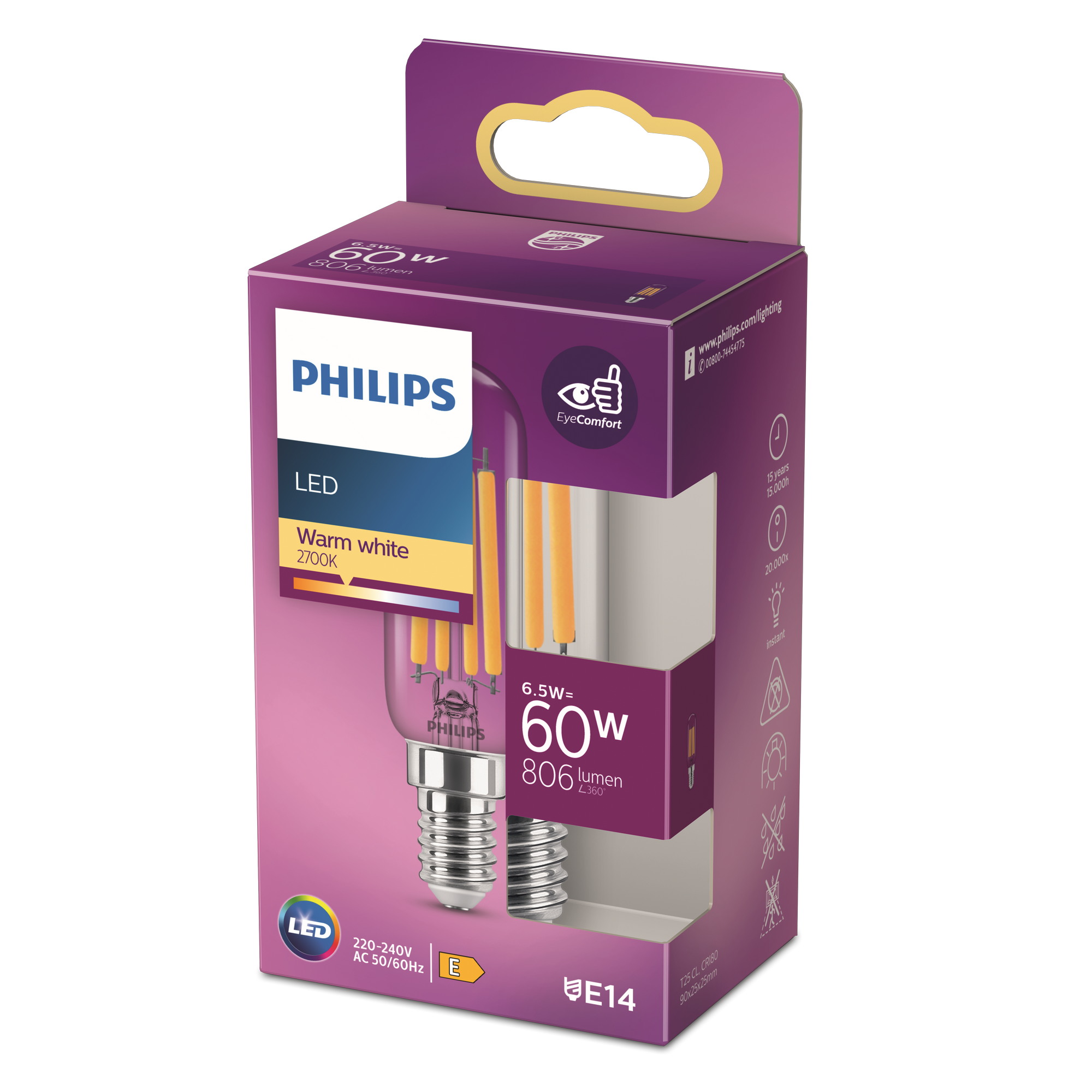 Philips LED-Leuchtmittel E14 6,5 W Warmweiß 806,m EEK: E 9 x 2,5 cm (H x Ø) Bild 2