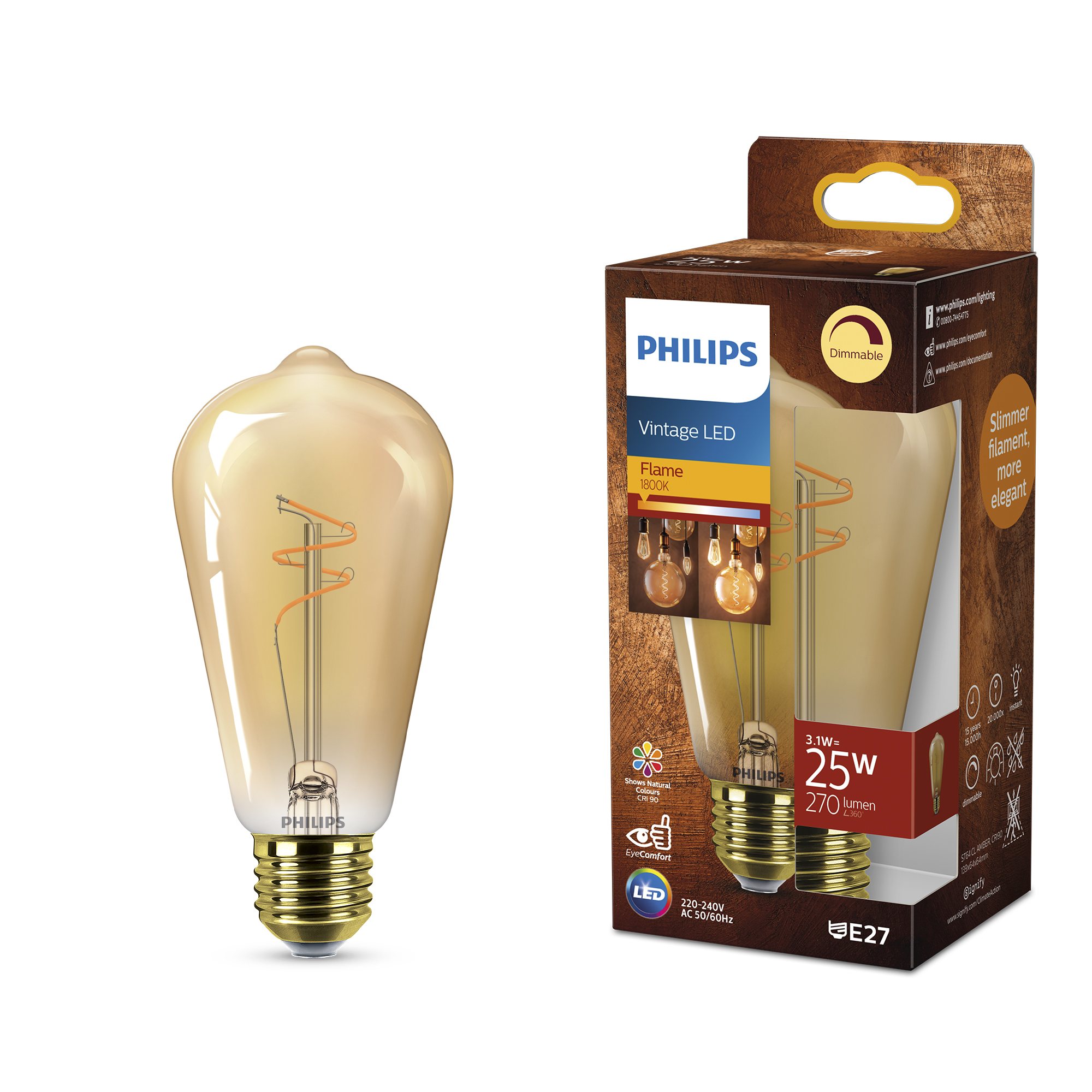 Philips LED-Leuchtmittel 'Vintage LED' dimmbar Edison gold E27 3,1 W 270 lm warmweiß