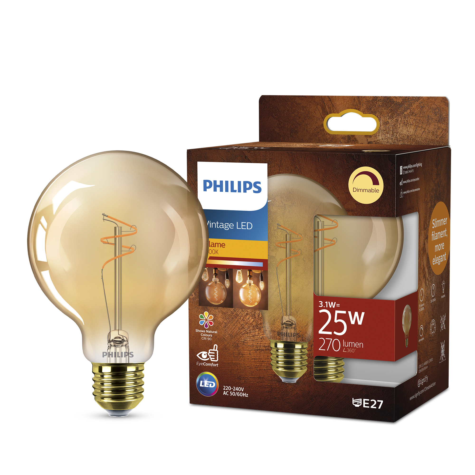 Philips LED-Leuchtmittel 'Vintage LED' dimmbar Globe gold E27 3,1 W 270 lm warmweiß