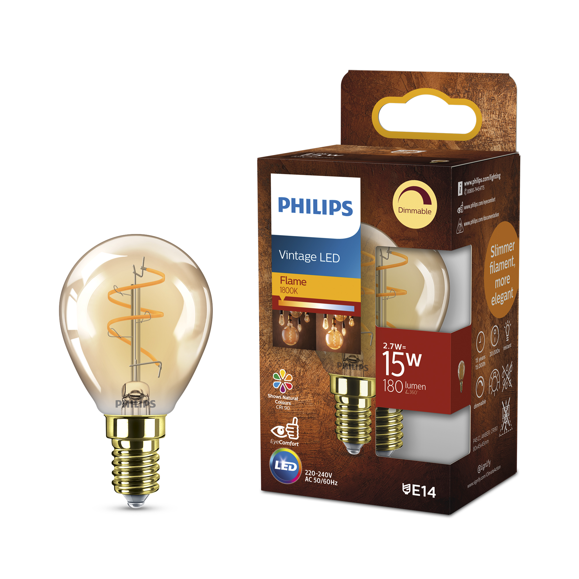 Philips LED-Leuchtmittel 'Vintage LED' dimmbar Tropfen gold E14 2,7 W 180 lm warmweiß
