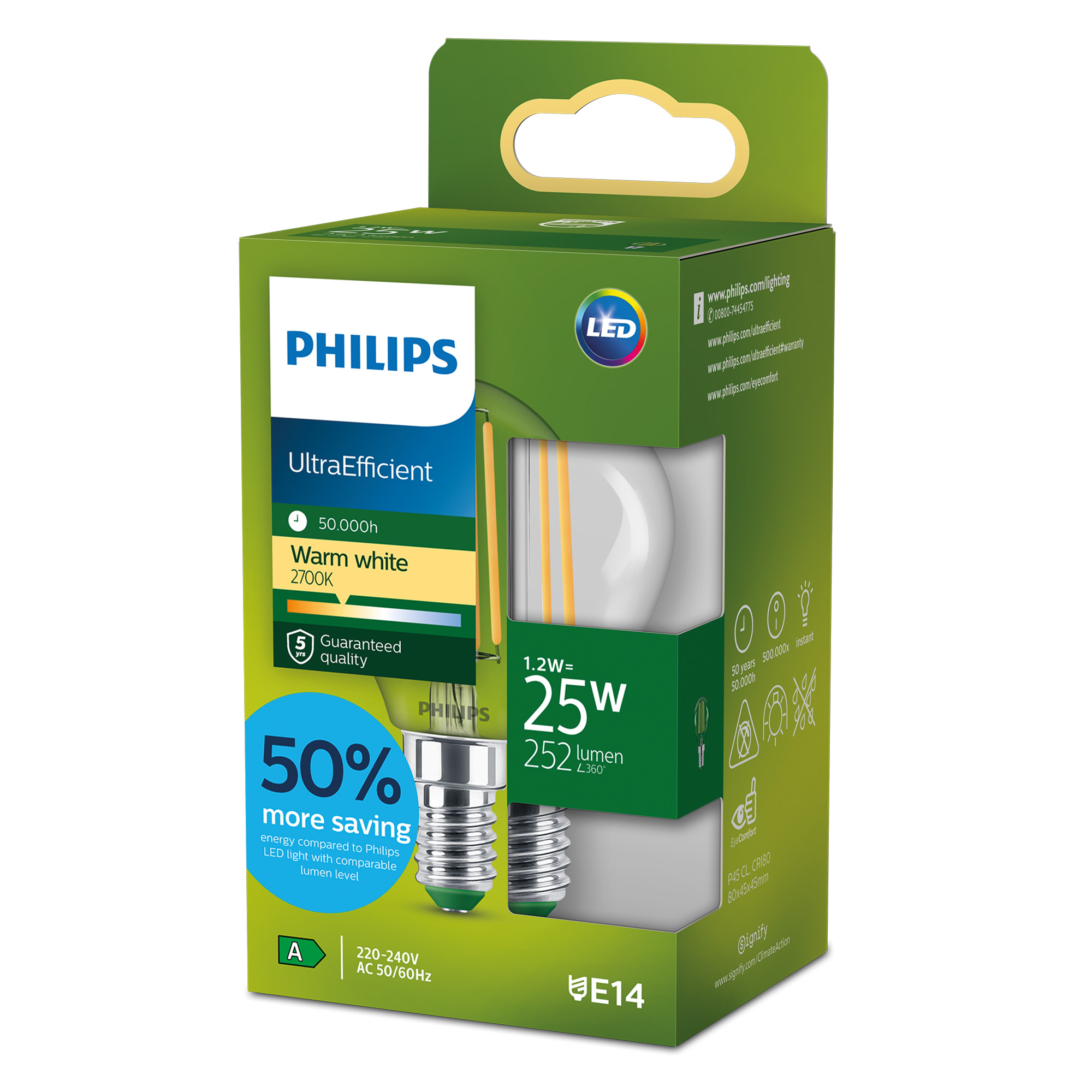 Philips LED-Leuchtmittel Tropfen klar E14 1,2 W 252 lm warmweiß