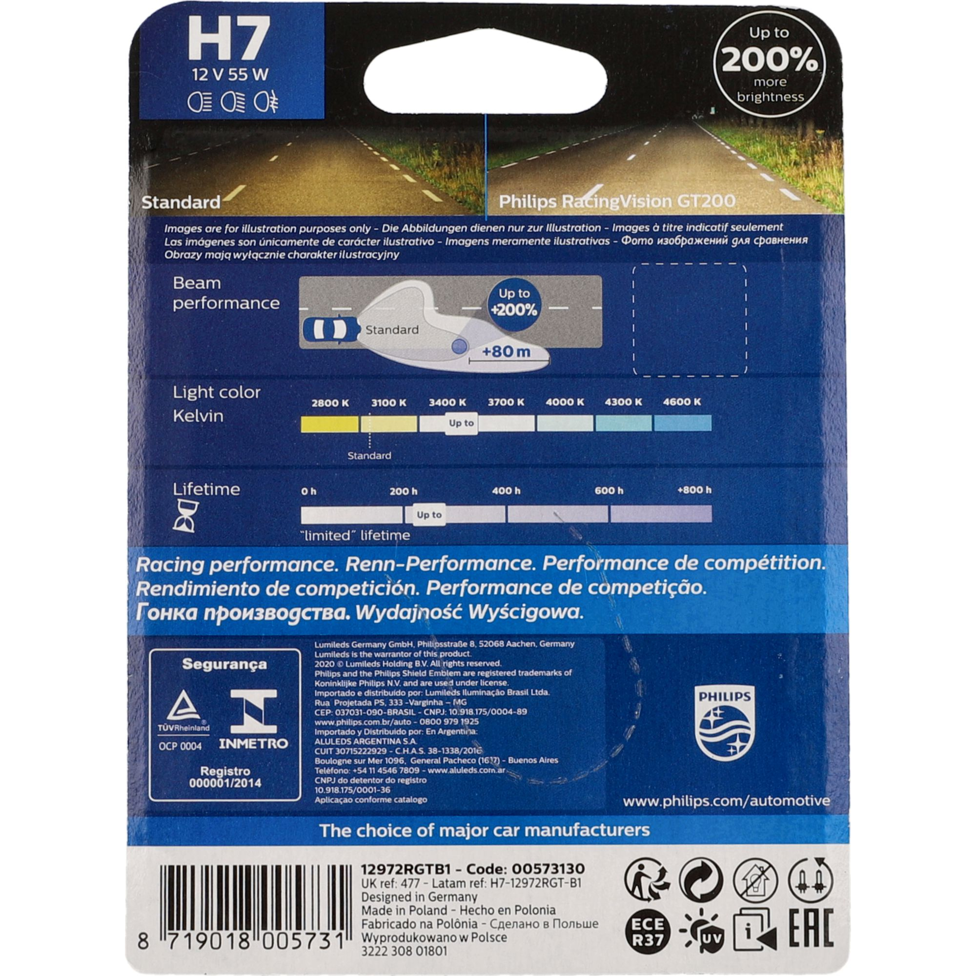 Philips Fahrzeugscheinwerferlampe 'RacingVision GT200 H7' 55 W 12 V Bild 2