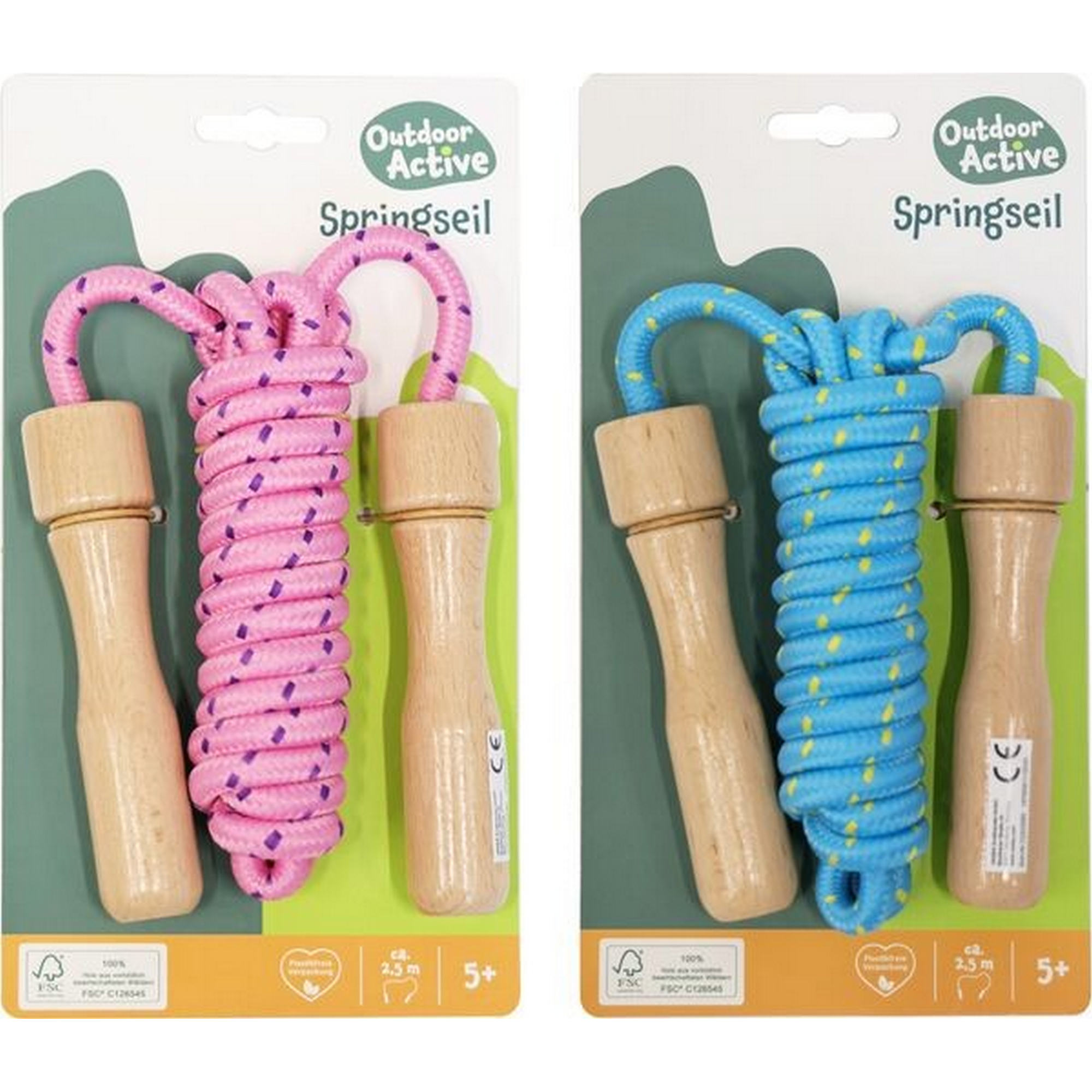 Vedes Springseil mit Holzgriffen 250 cm 2 Farben sortiert