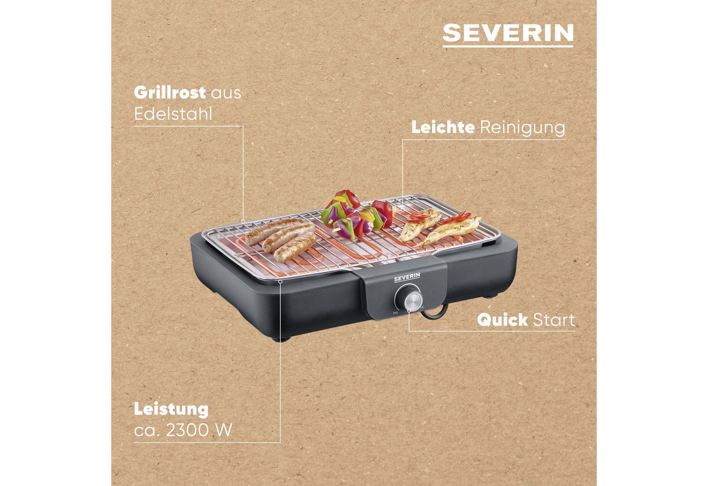 Severin Elektro-Tischgrill 'PG 8554' schwarz 2300 W 35 x 10 x 43 cm