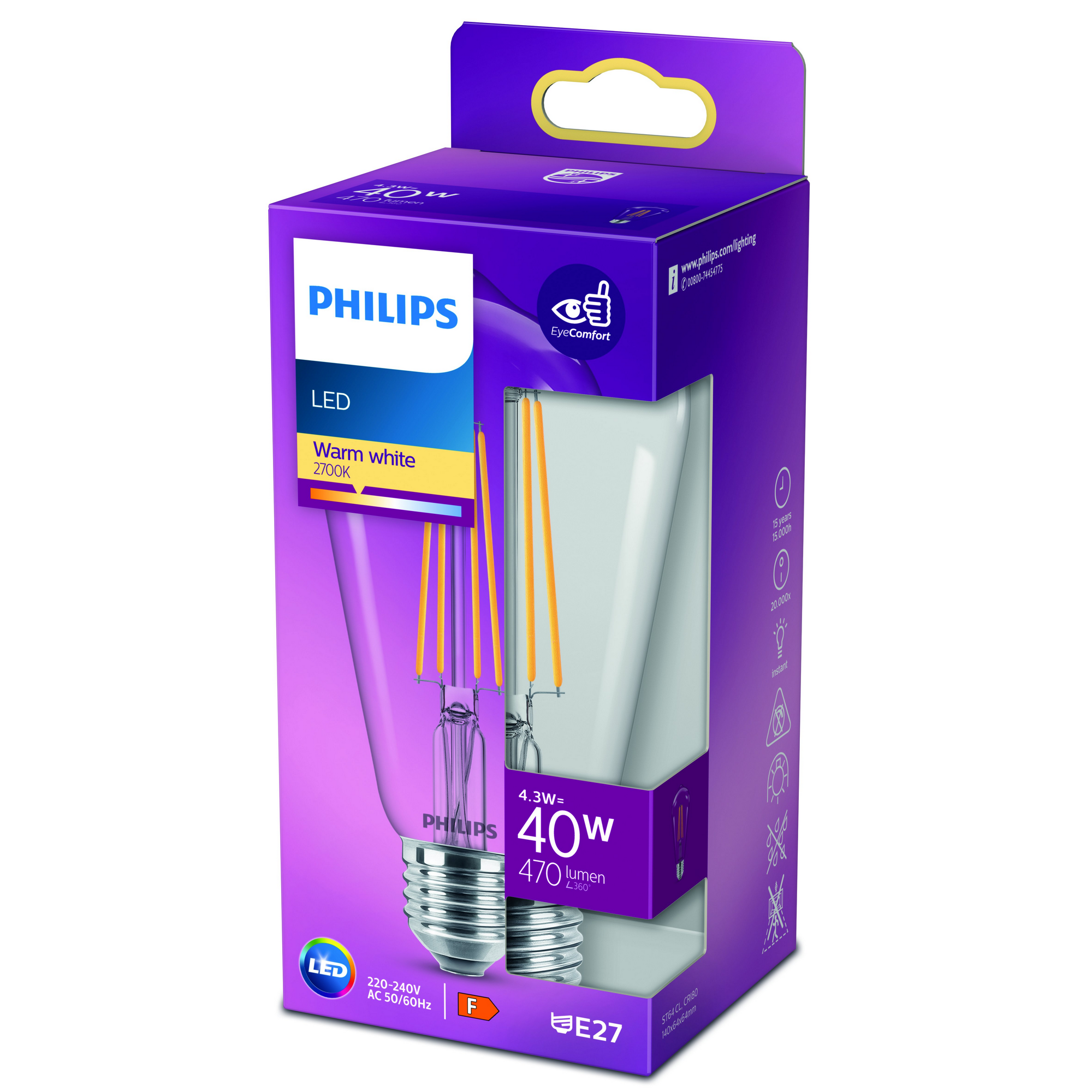 Philips LED-Leuchtmittel Edison klar E27 4,3 W 470 lm warmweiß Bild 2