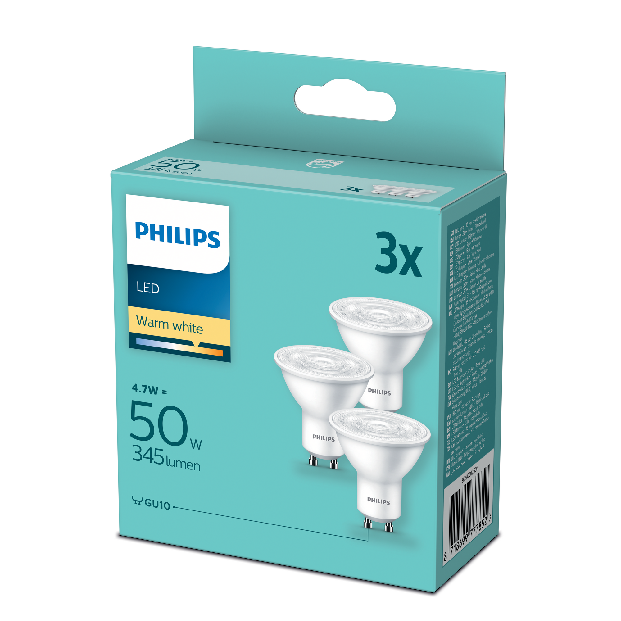 Philips LED-Leuchtmittelset Reflektor matt GU10 4,7 W 345 lm warmweiß 3 Stück Bild 3