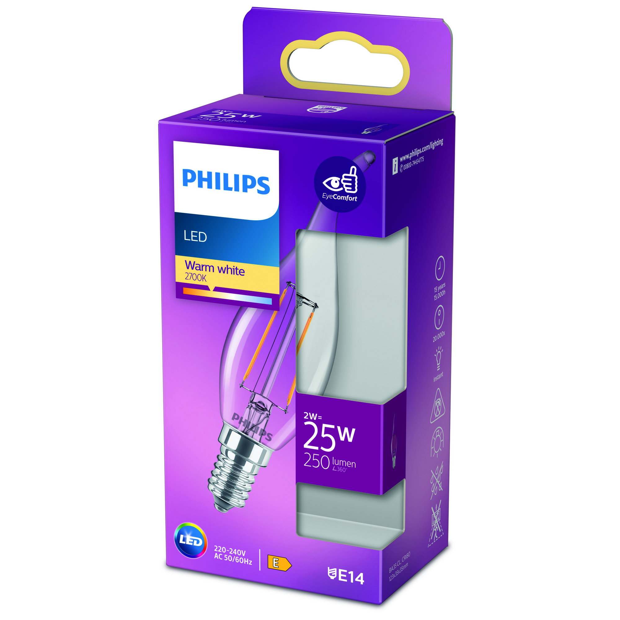Philips LED-Leuchtmittel Kerze klar E14 2 W 250 lm warmweiß Bild 2