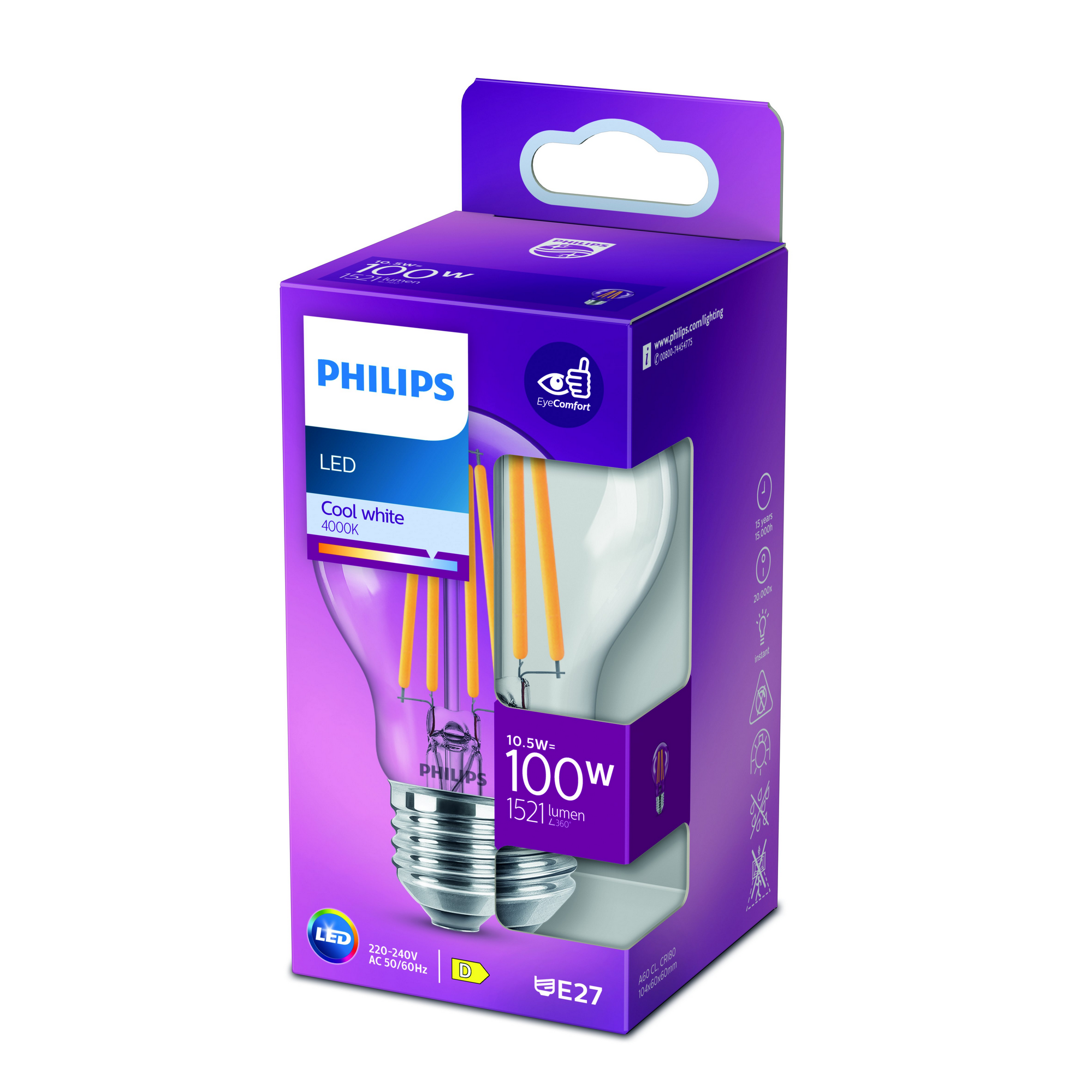 Philips LED-Leuchtmittel Standardform klar E27 10,5 W 1521 lm neutralweiß Bild 2