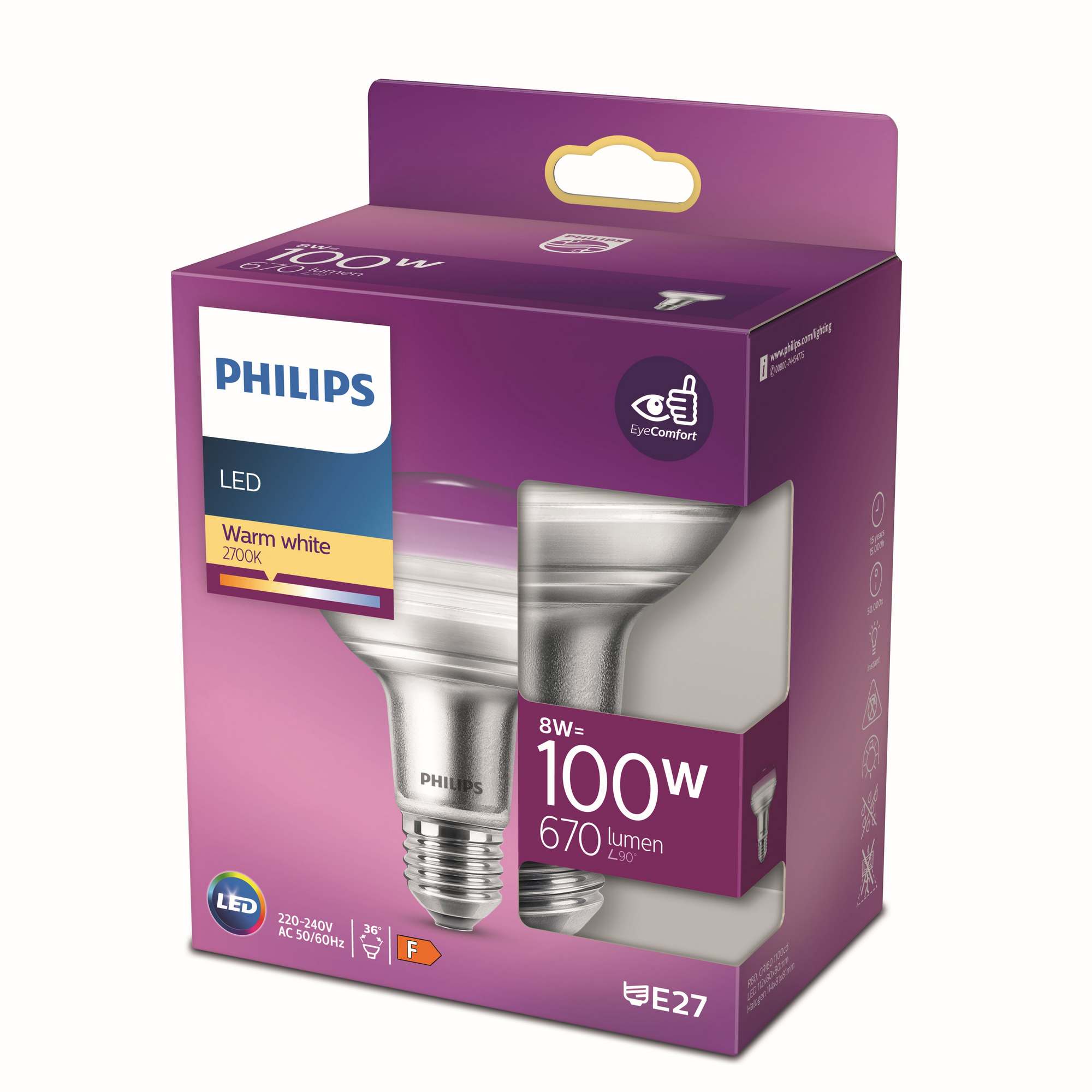 Philips LED-Leuchtmittel Reflektor klar E27 8 W 670 lm warmweiß Bild 2