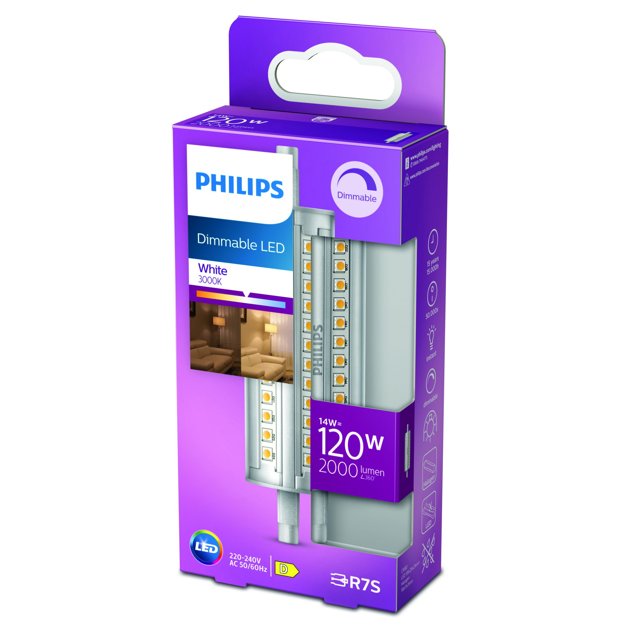 Philips LED-Leuchtmittel dimmbar Stab klar R7S 14 W 2000 lm warmweiß Bild 2