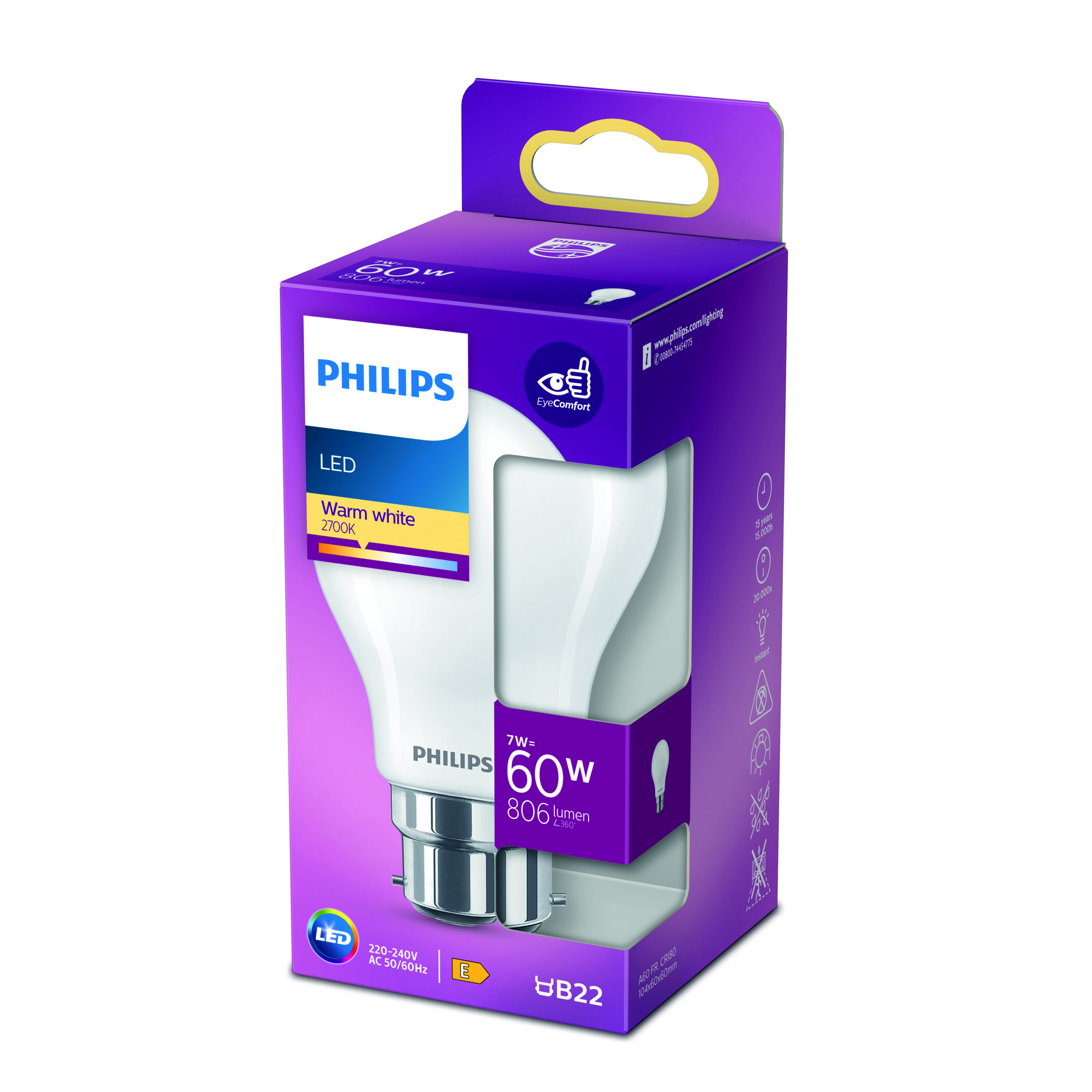 Philips LED-Leuchtmittel 'Classic' Standardform matt B22 7 W 806 lm warmweiß Bild 2