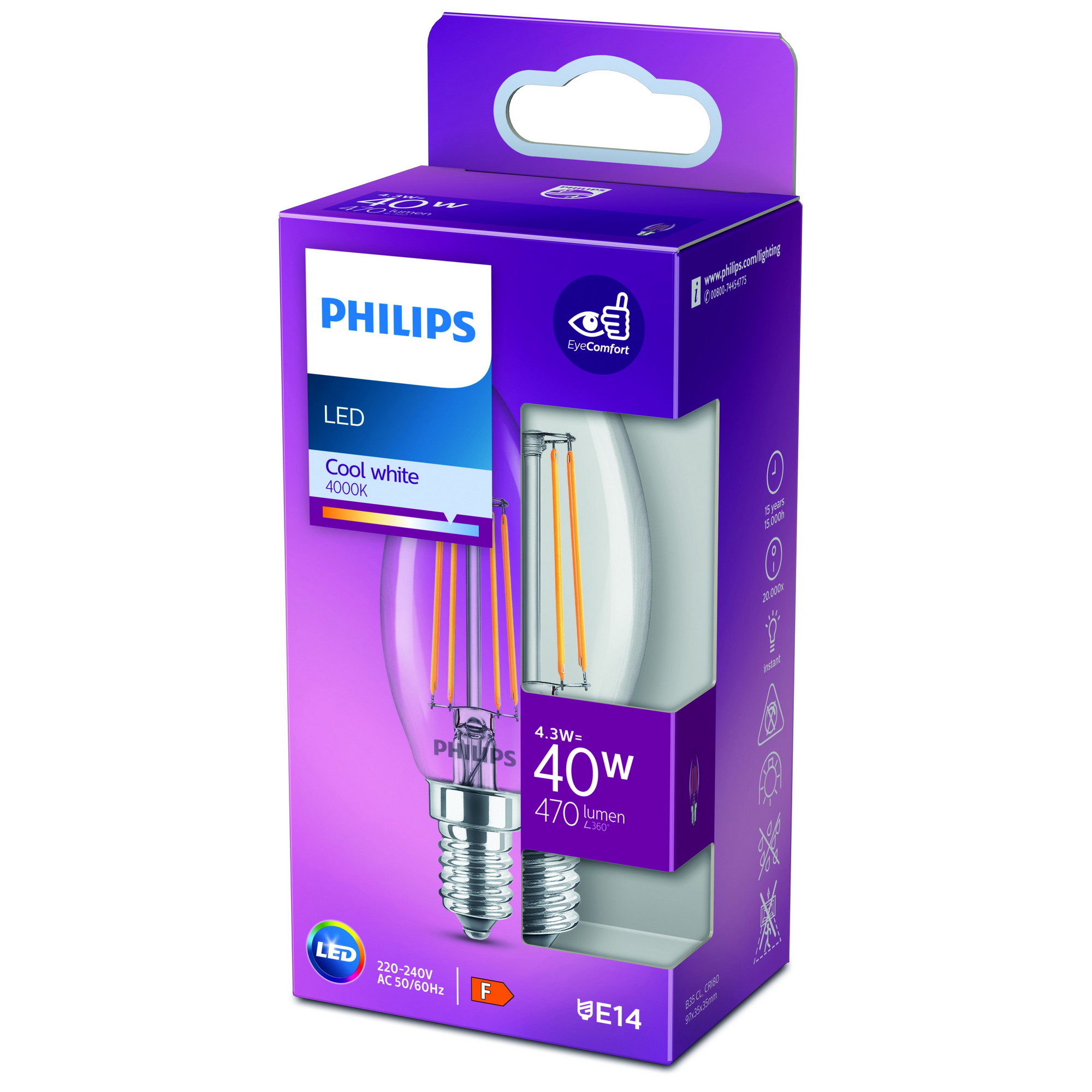 Philips LED-Leuchtmittel Kerze klar E14 4,3 W 470 lm neutralweiß Bild 3