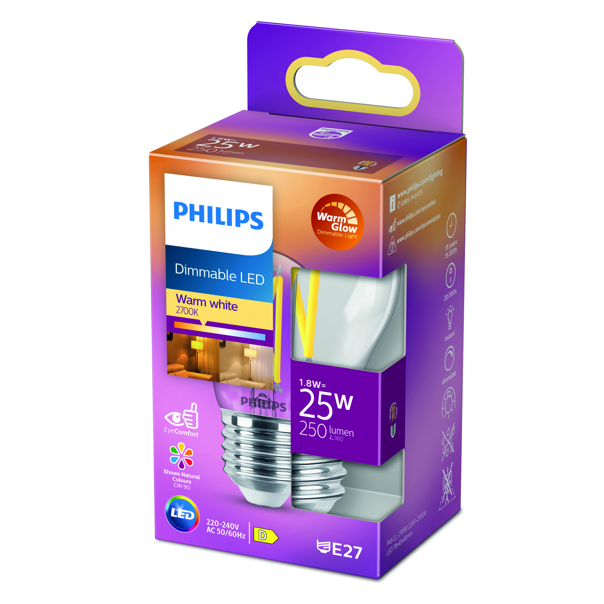 Philips LED-Leuchtmittel dimmbar Tropfen klar E27 2 W 270 lm warmweiß Bild 2