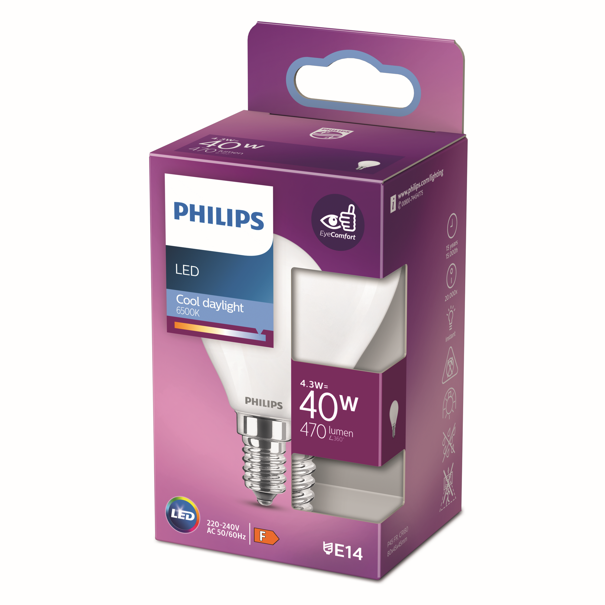 Philips LED-Leuchtmittel 'Classic' Tropfen matt E14 4,3 W 470 lm tageslichtweiß Bild 2