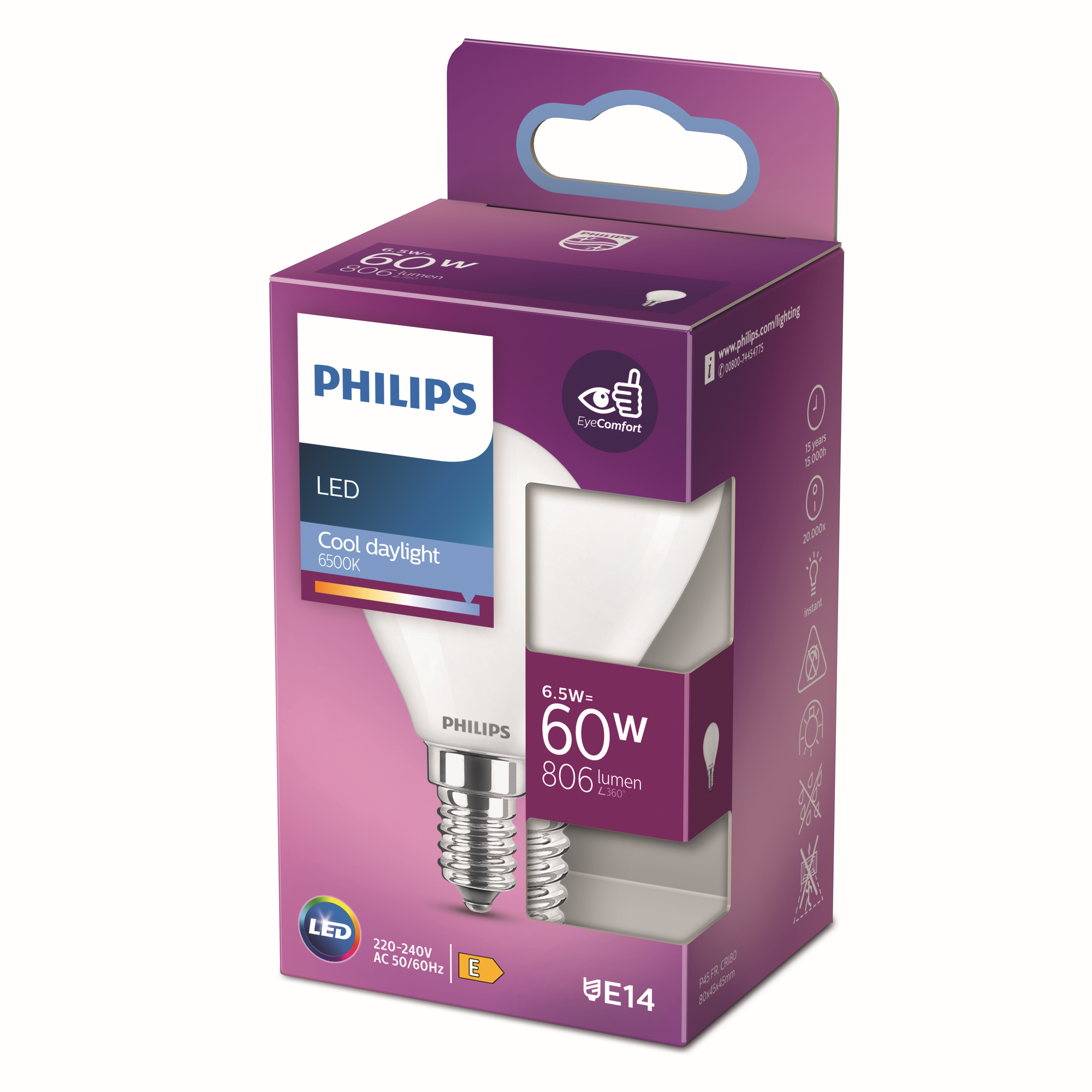 Philips LED-Leuchtmittel 'Classic' Tropfen matt E14 6,5 W 806 lm tageslichtweiß Bild 2