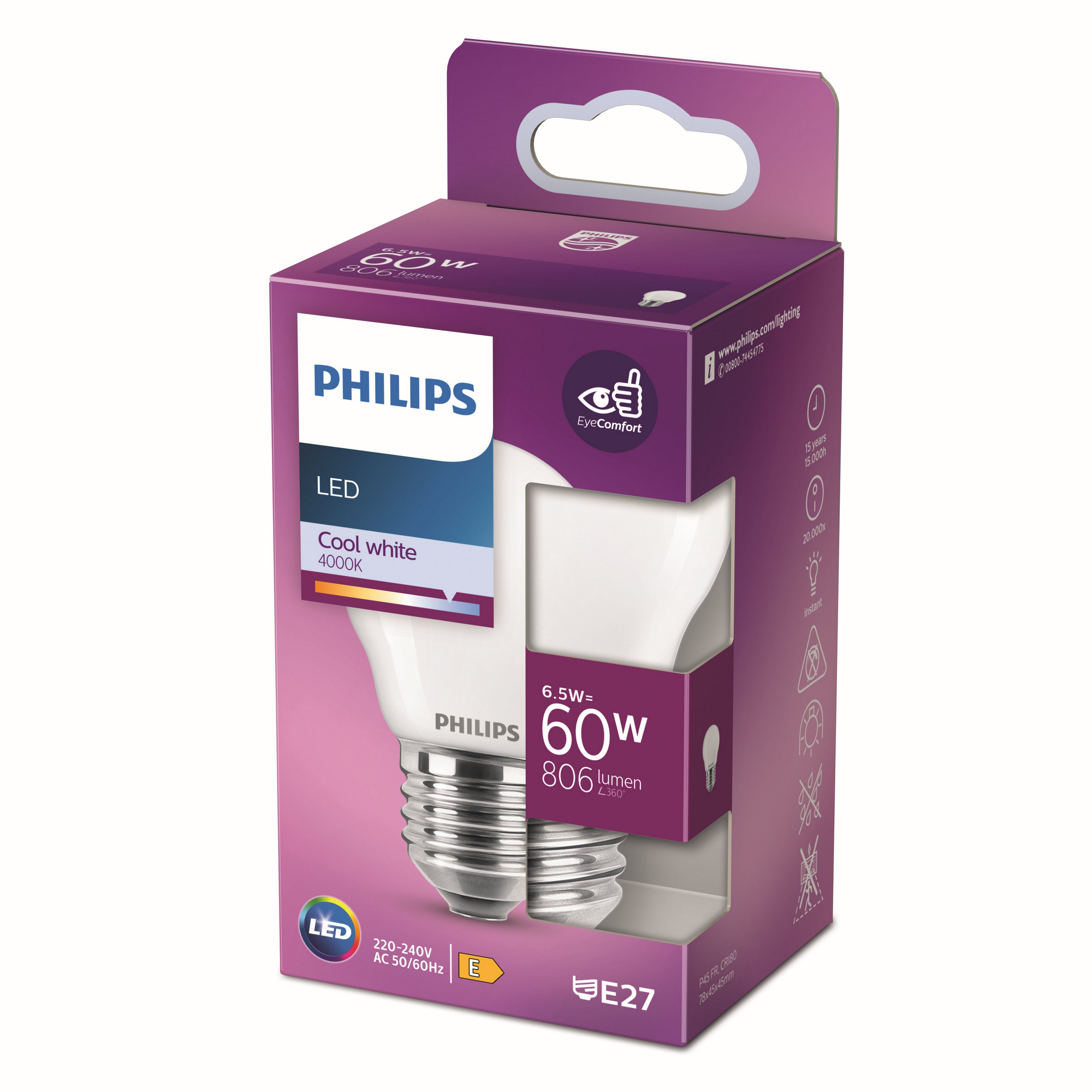 Philips LED-Leuchtmittel 'Classic' Tropfen matt E27 6,5 W 806 lm neutralweiß Bild 2