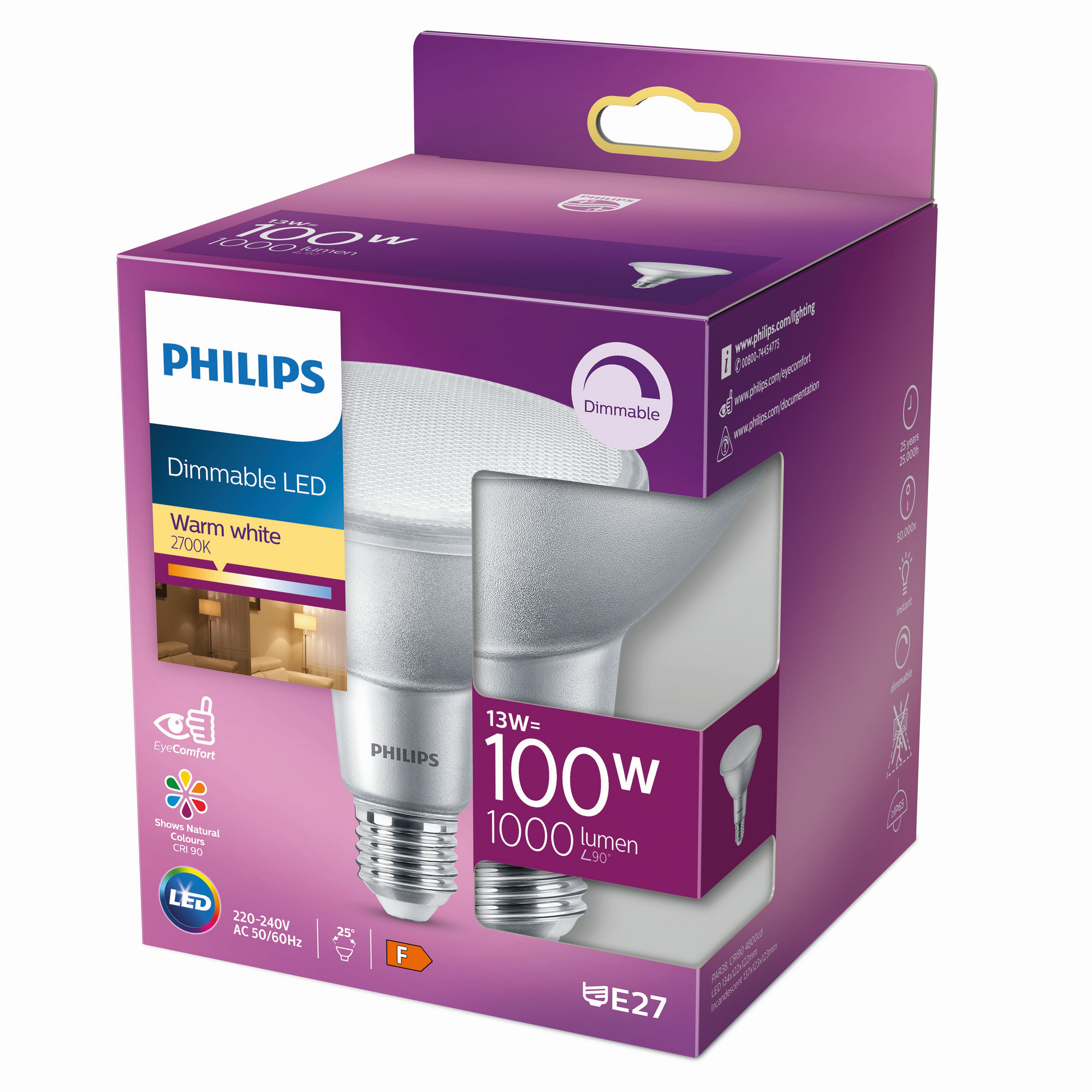 Philips LED-Leuchtmittel 'Classic' dimmbar Reflektor klar E27 13 W 1000 lm warmweiß Bild 2