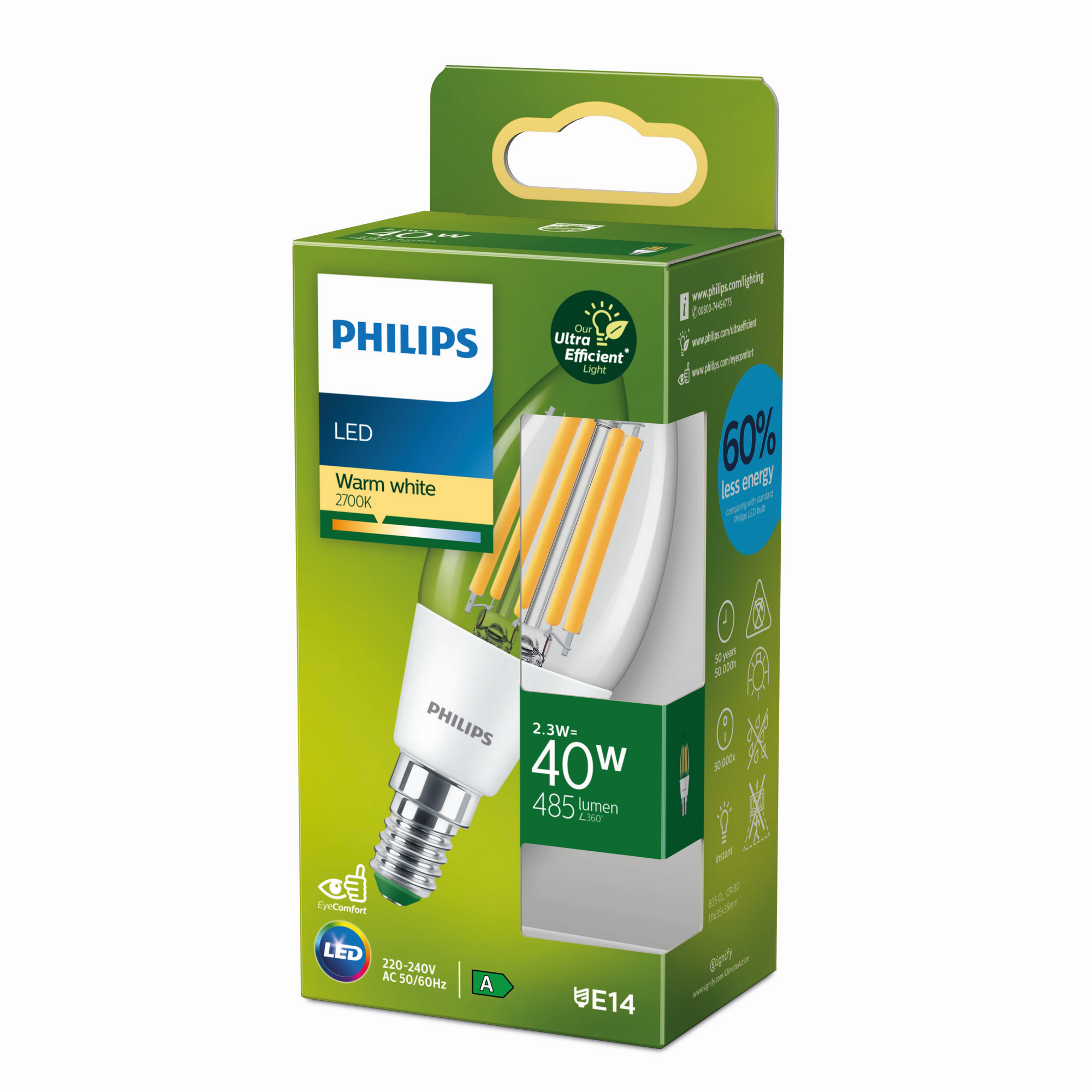 Philips LED-Leuchtmittel 'Classic' Kerze klar E14 2,3 W 470 lm warmweiß Bild 2