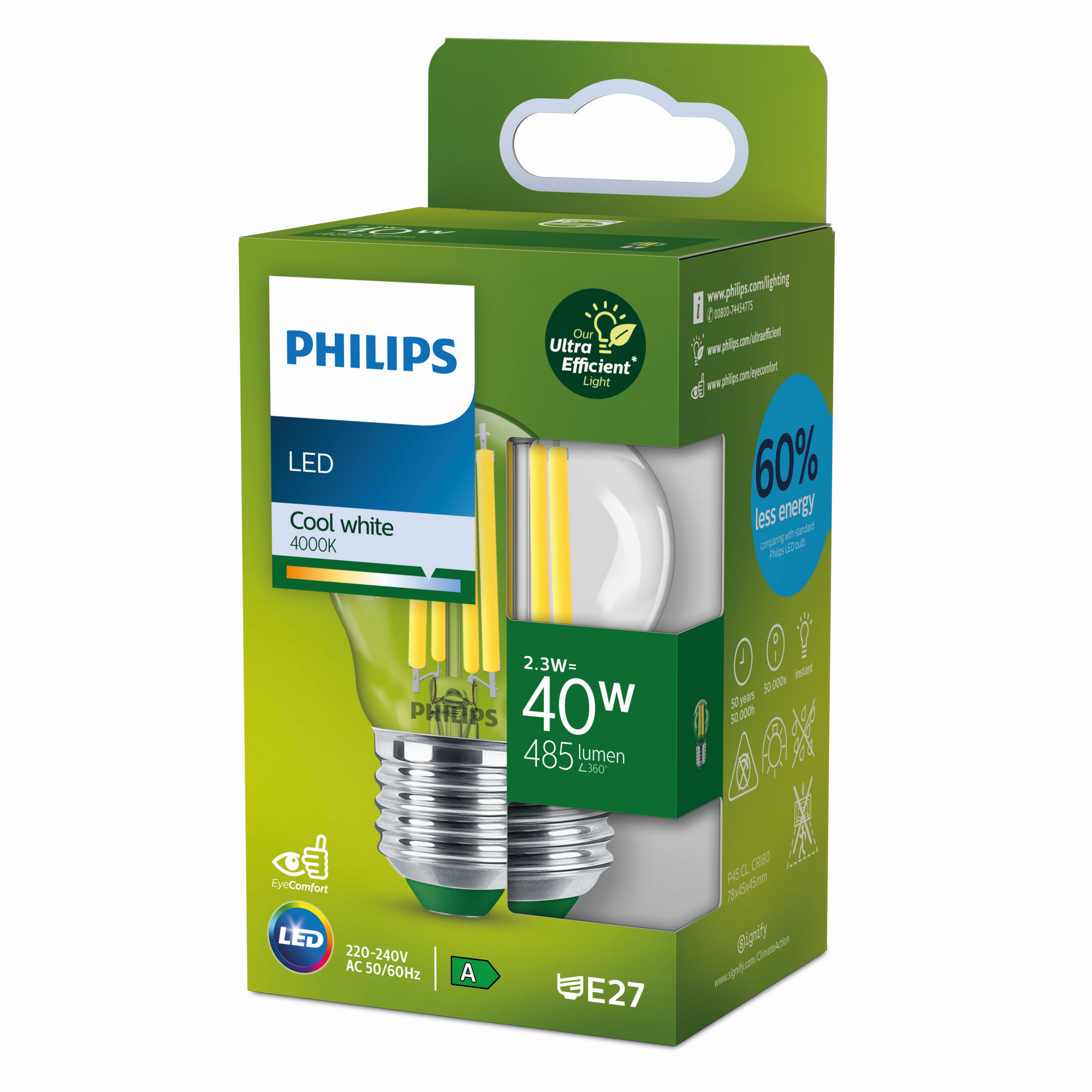 Philips LED-Leuchtmittel 'Classic' Tropfen klar E27 2,3 W 485 lm neutralweiß Bild 2