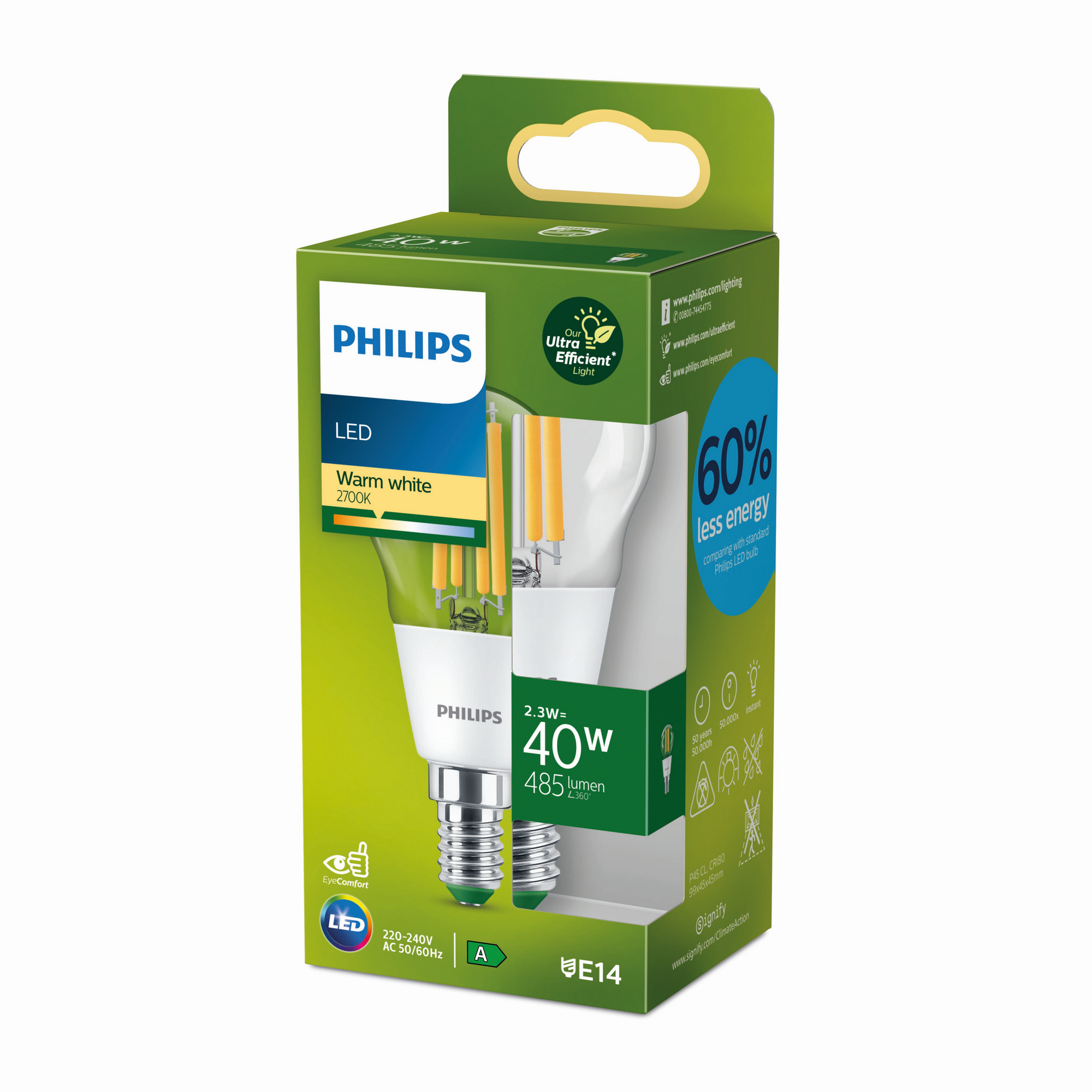 Philips LED-Leuchtmittel 'Classic' Tropfen klar E14 2,3 W 485 lm warmweiß Bild 2